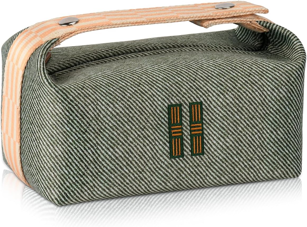 Fashion Makeup Bag for Women, Orange Red Canvas Make up Travel Bag, Hanging Cosmetic Bag Organizer