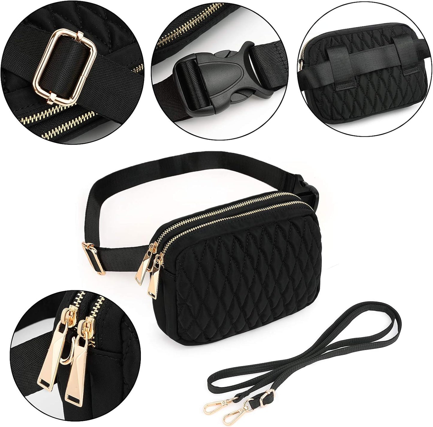 UTO Fanny Pack for Women 5 Ways Convertible Chest Bag Waterproof Fashion Lightweight Travel Waist Pack Purse