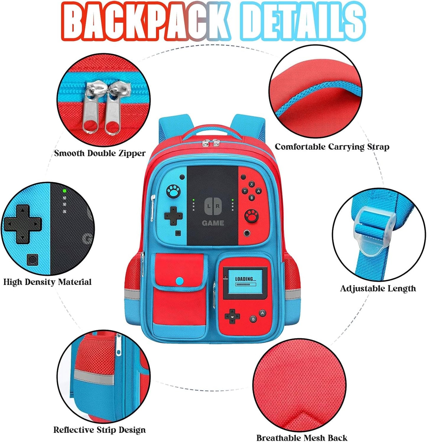 3 Piece School Backpack Set for Boys Girls–Includes 17" Gamer Bookbag, Insulated Lunch Box, Pencil Case–Video Game Controller Design, Durable Lightweight Back to School Bag for Kids and Teens