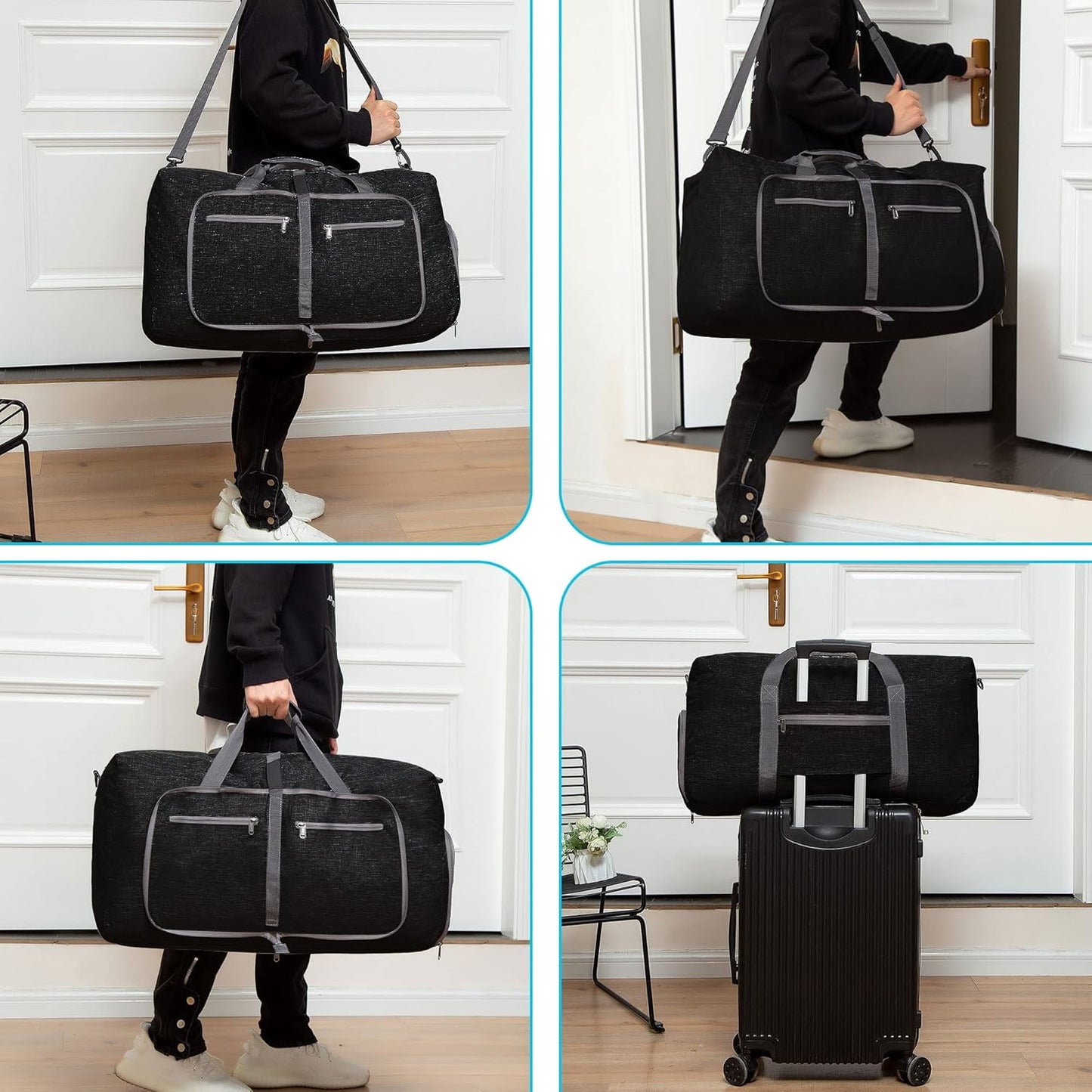 Vomgomfom 65L/85L/115L Foldable Travel Duffle Bag, Lightweight Checked Luggage with Shoe Compartment, Water-Resistant Weekender Overnight Bag for Men & Women