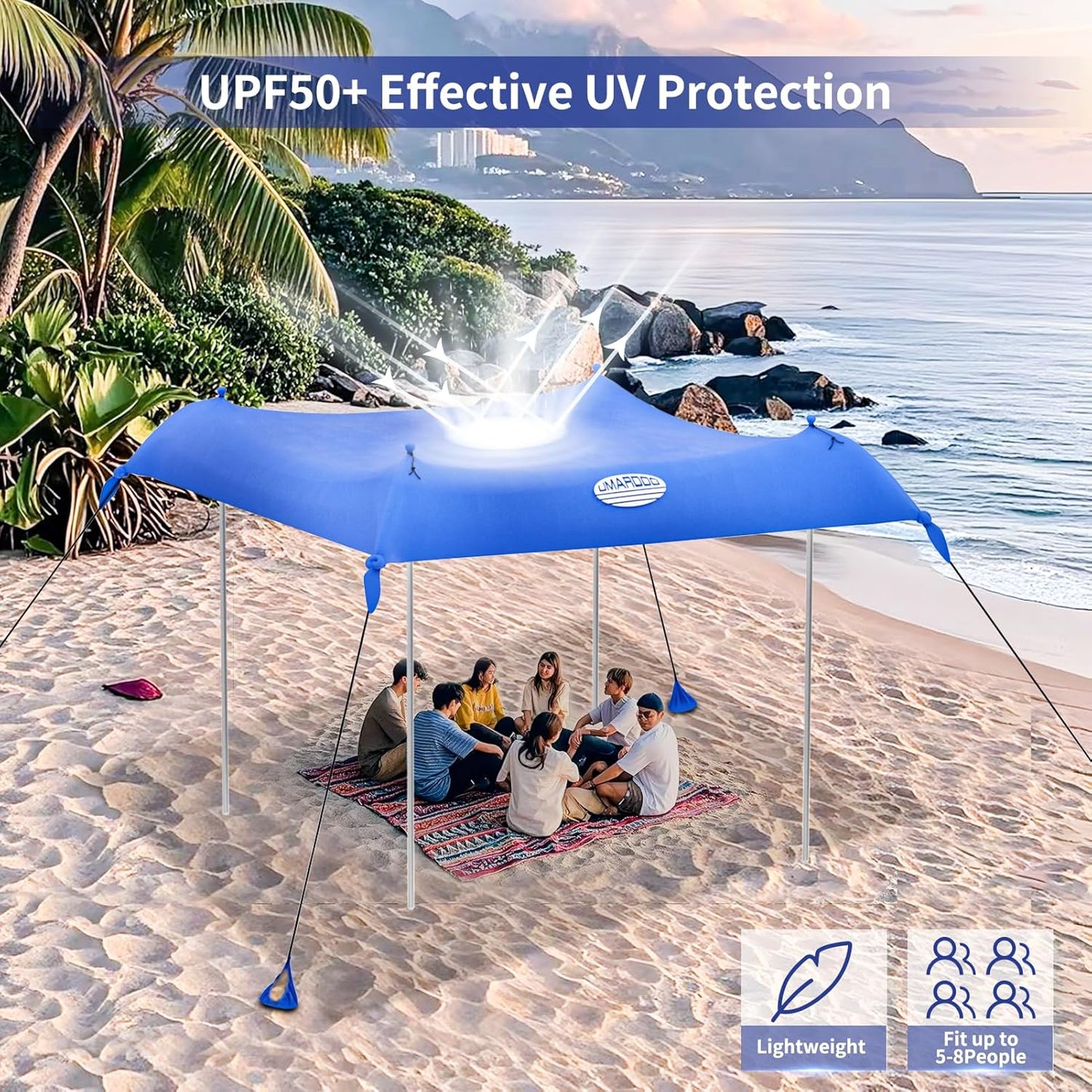 UMARDOO Family Beach Tent Canopy Sun Shade Portable 10×10FT, Large Wind Resistance Beach Sun