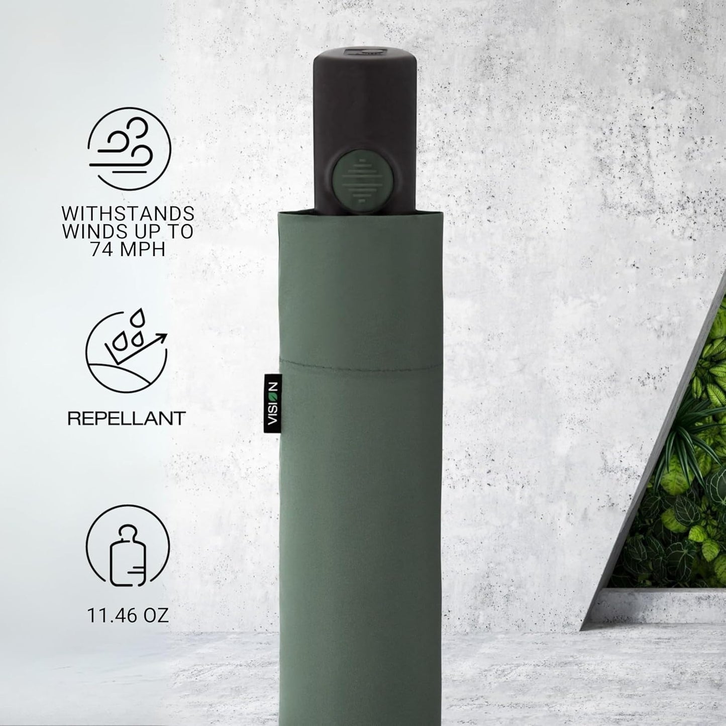 Knirps Vision Duomatic Automatic Open Close Rain Umbrella - Durable Compact Travel Umbrella for Adults - Recycled PET Canopy 97cm Diameter, Sustanable Eco+Friendly Retractable Umbrella & Carrying Case