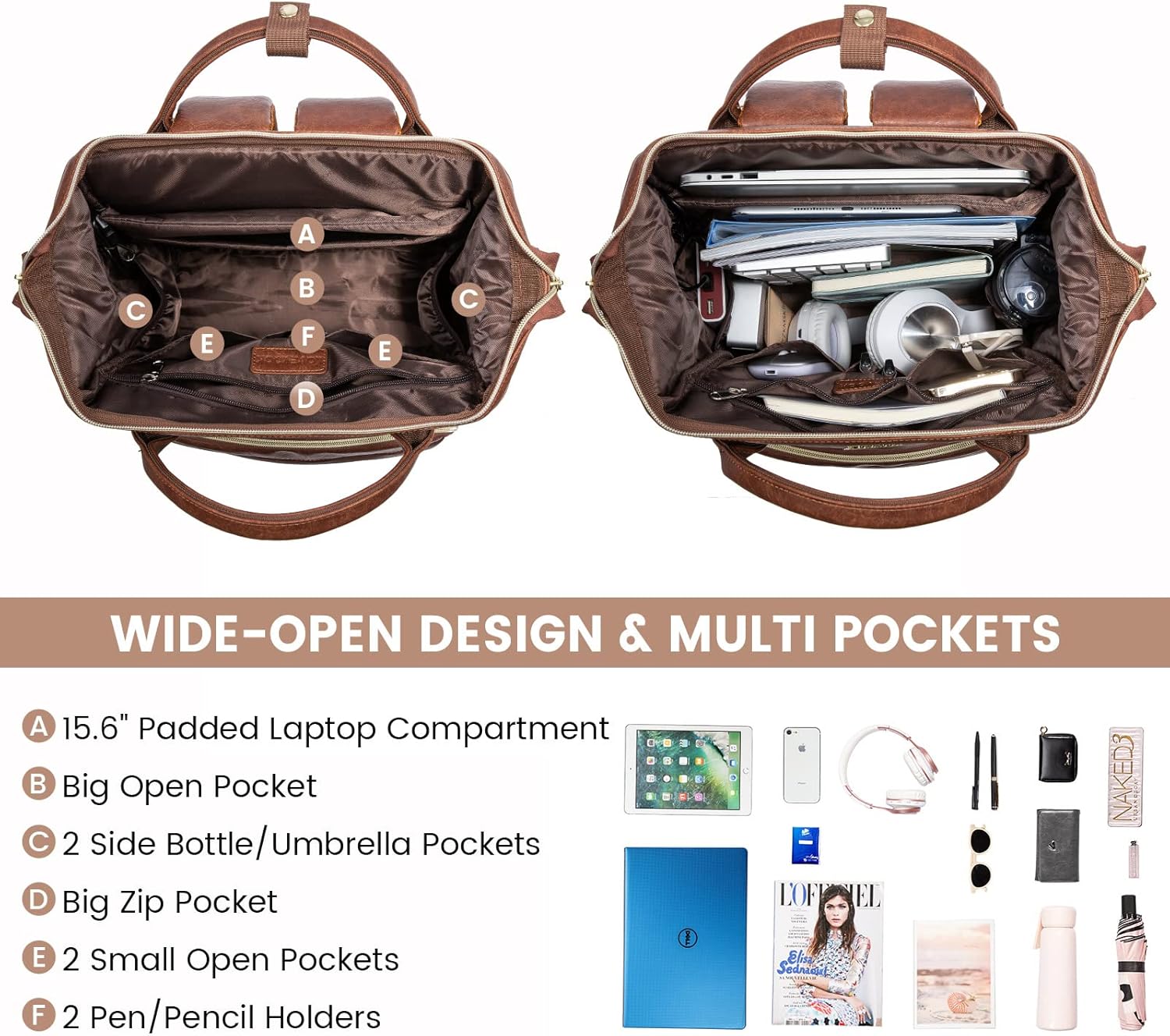 LOVEVOOK Leather Laptop Backpack for Women 17 inch, Travel Backpack Purse, Professional College