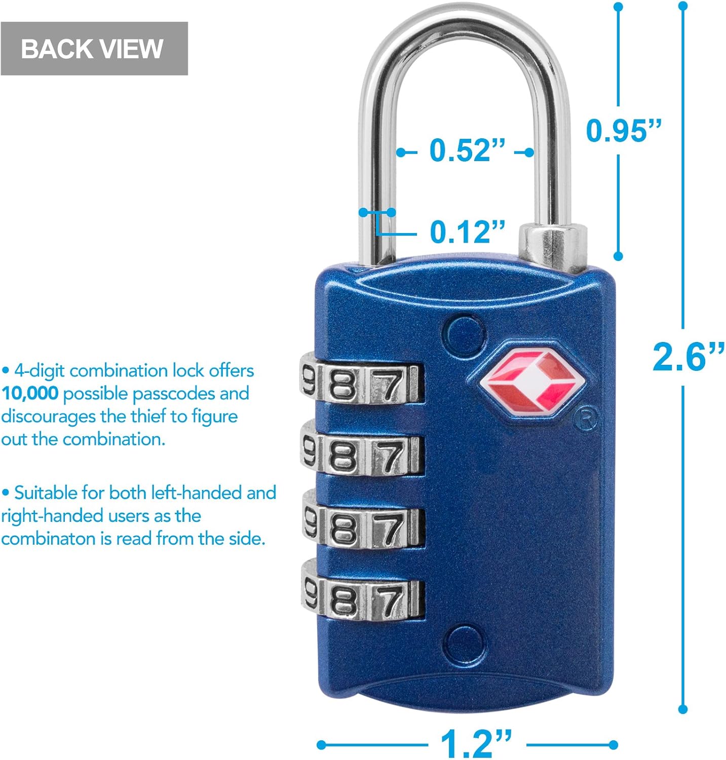 TSA Locks for Luggage, 2-Pc Durable Steel Padlock, Keyless Easy to Read 4-Digit Combination Lock for Backpacks, Travel Suitcases, Toolbox, Filing Cabinets, Baggage & Gym Locker, Red/Blue