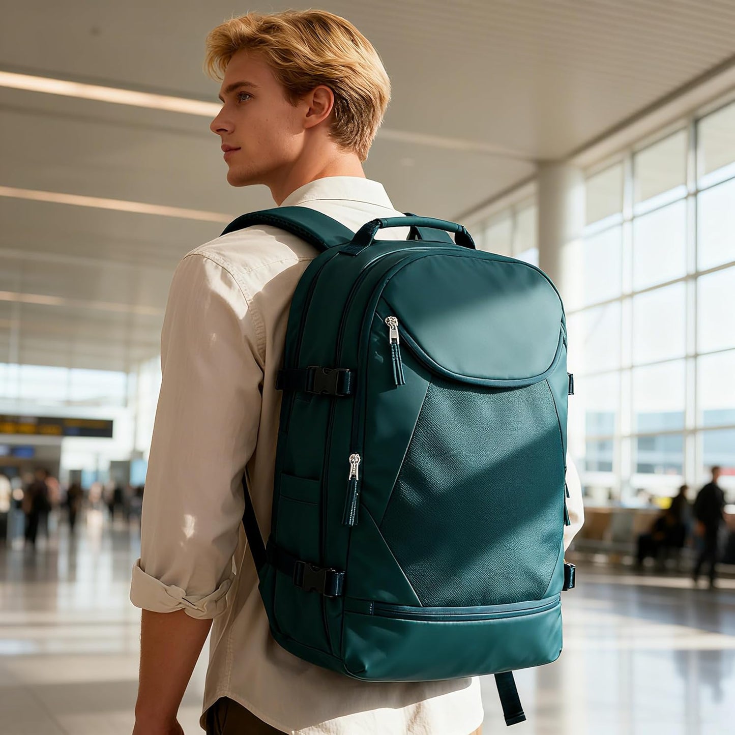 Vacuum Backpack Travel with Pump, Expandable Travel Backpack with Vacuum System, Vacuum Compression Bags Personal Item Carry On Suitcase Luggage Flight Approved Backpacks for Women Men, DarkBlue