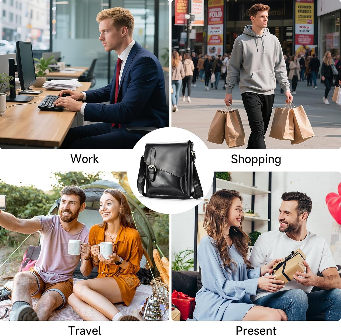 Men Leather Messenger Bag Vintage Working Shoulder Crossbody Bags Purse Daypack Handbags for Women Gift
