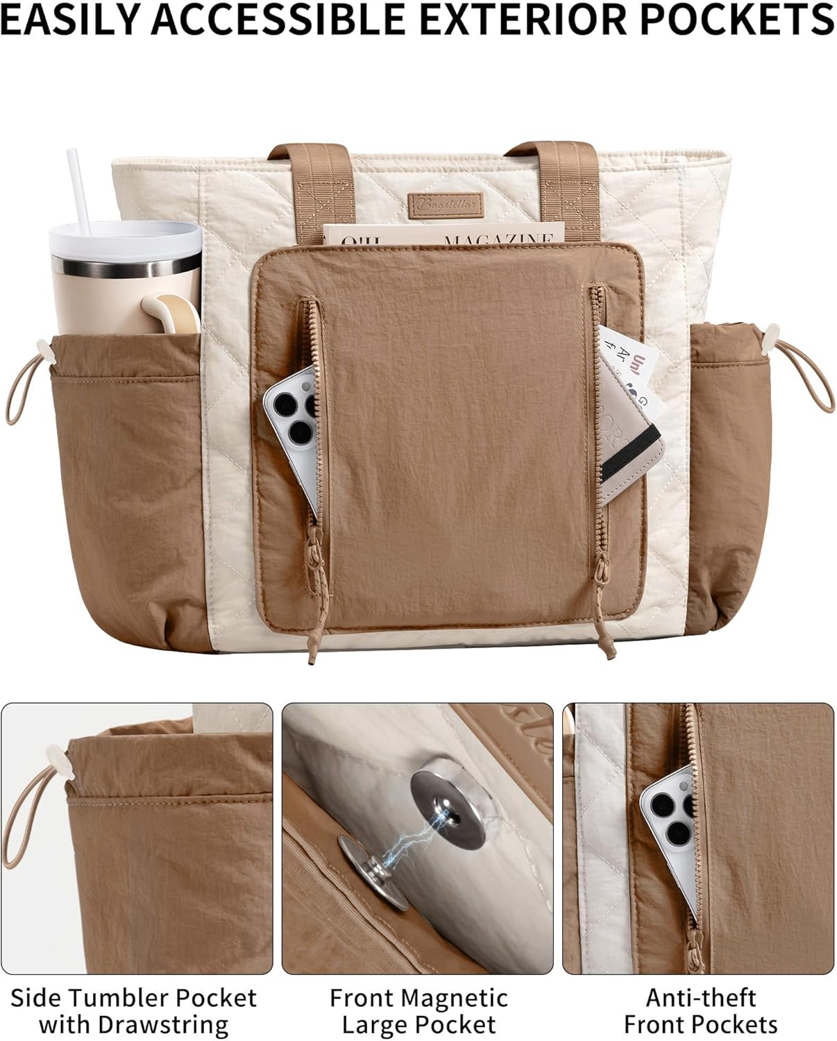Puffer Tote Bag for Women, Lightweight Puffy Work Laptop Handbag Teacher Nurse Quilted Shoulder School Daily Travel Gym Bags