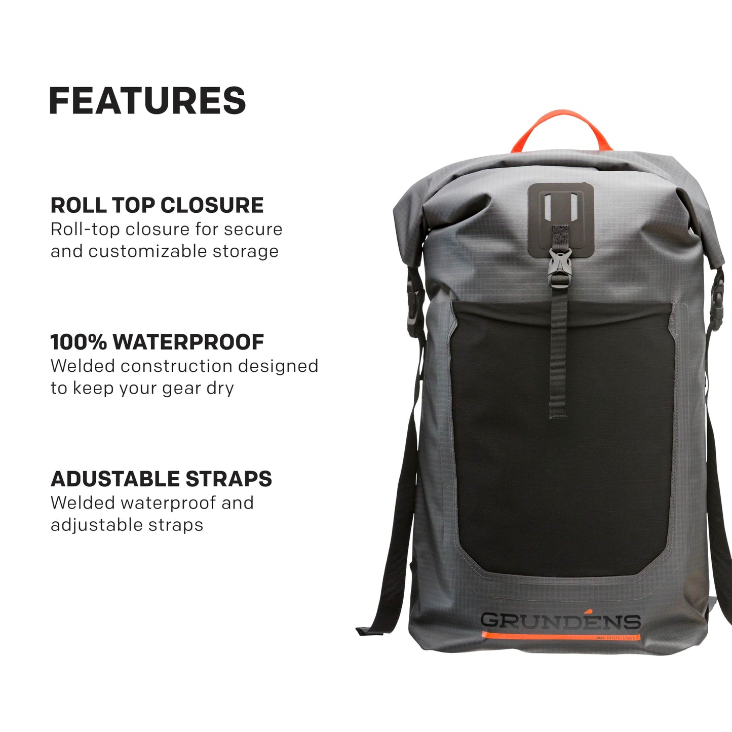 Grundéns Bootlegger Roll Top Backpack - Waterproof Pack, Anchor