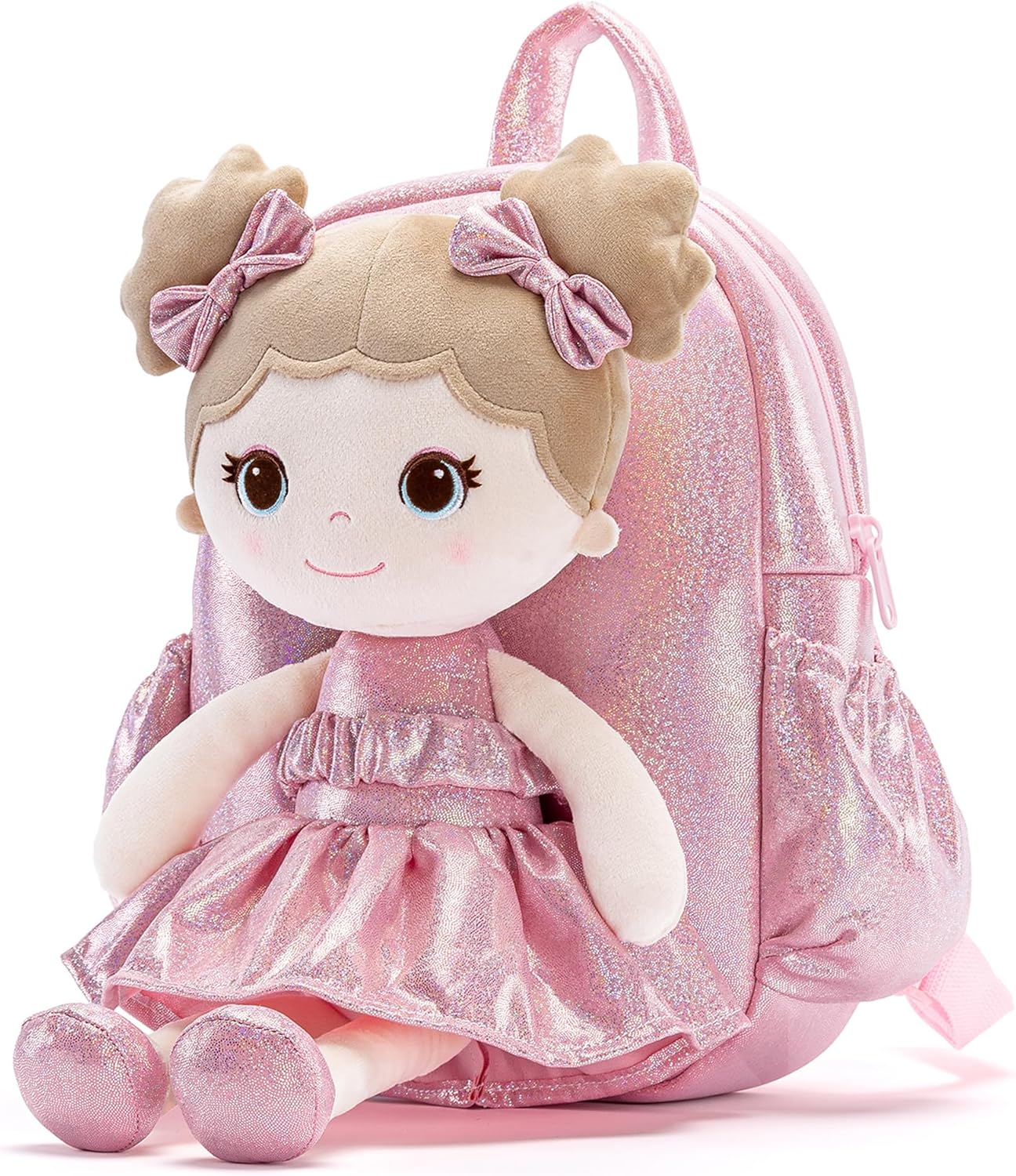 Lazada Toddler Backpack - Baby Girl Gifts Curly Fingerprints Plush Doll Dress Backpack - Fashion Girls Curly Rolled Fingerprints Series - Apricot Pink 11 Inches