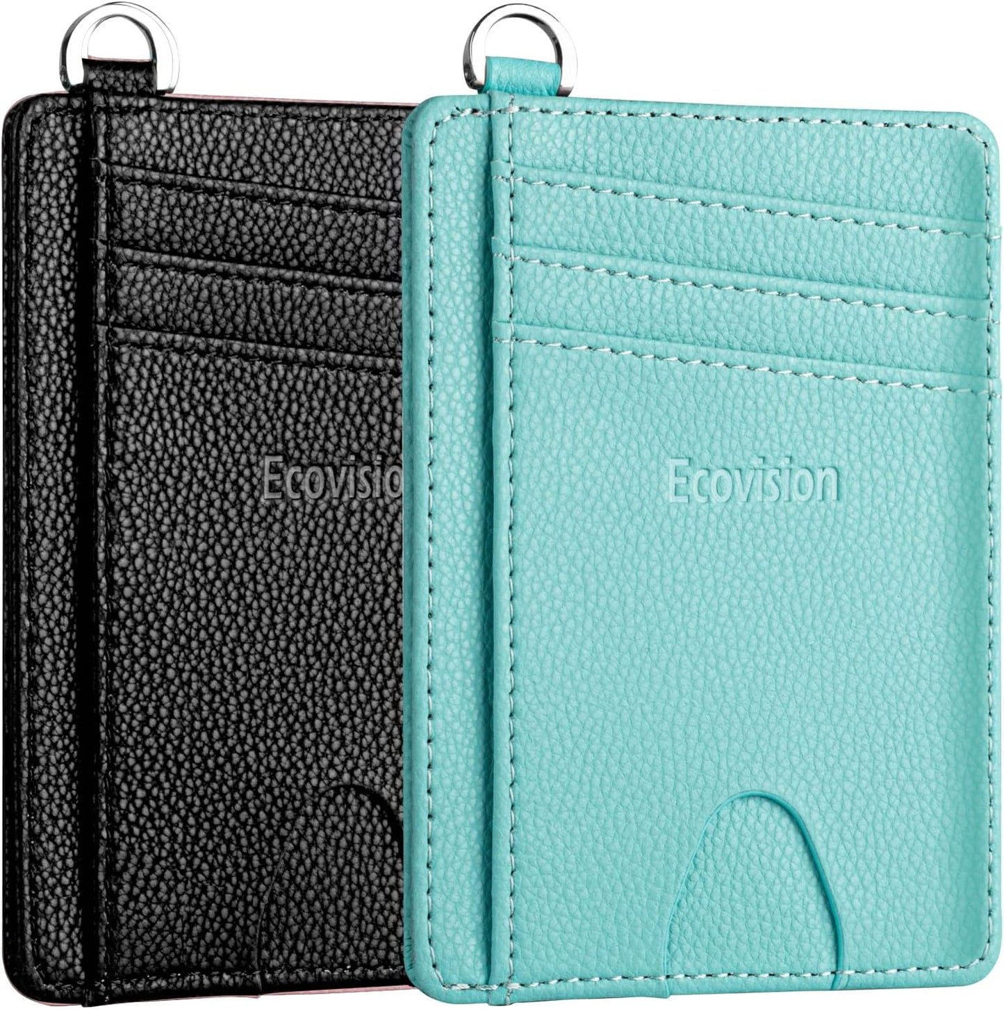 EcoVision Slim Minimalist Front Pocket Wallet, RFID Blocking Credit Card Holder Wallet with Detachable D-Shackle for Men Women