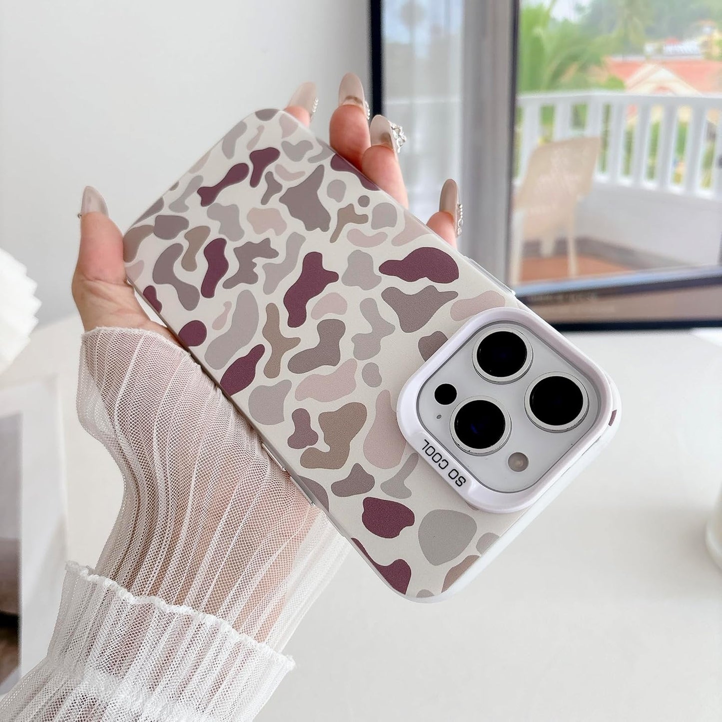 for iPhone 13 Pro Max Case, Vintage Camo Pattern Design for Men Boys Teens, Cool Camouflage Shockproof Protective Cover for Girls Women - White