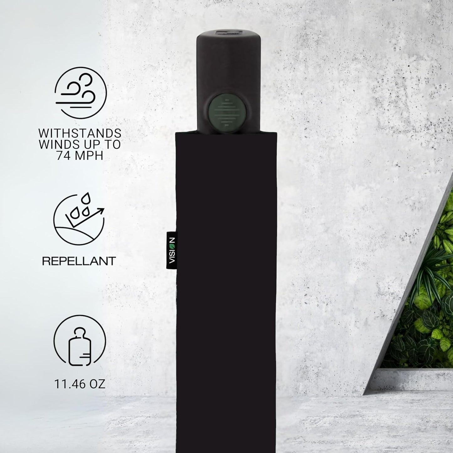Knirps Vision Duomatic Automatic Open Close Rain Umbrella - Durable Compact Travel Umbrella for Adults - Recycled PET Canopy 97cm Diameter, Sustanable Eco+Friendly Retractable Umbrella & Carrying Case