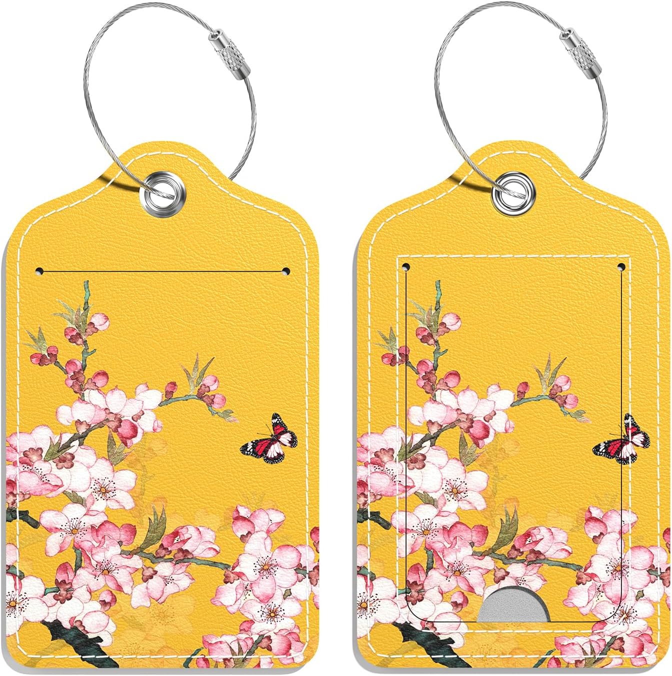 Luggage Tags for Suitcase, 2 Pack PU Leather Travel Cruise Luggage Tag with Privacy Flap, Name ID Label and Metal Loop for Women Men Girls Suitcase Baggage Bag Backpack, Peach Blossom