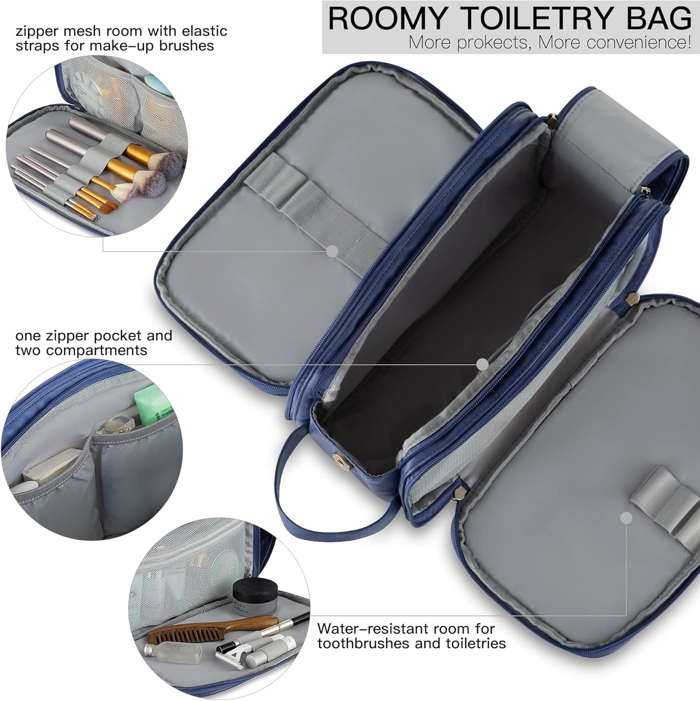 Elviros Toiletry Bag for Men, Large Travel Shaving Dopp Kit Water-resistant Bathroom Toiletries Organizer PU Leather Cosmetic Bags