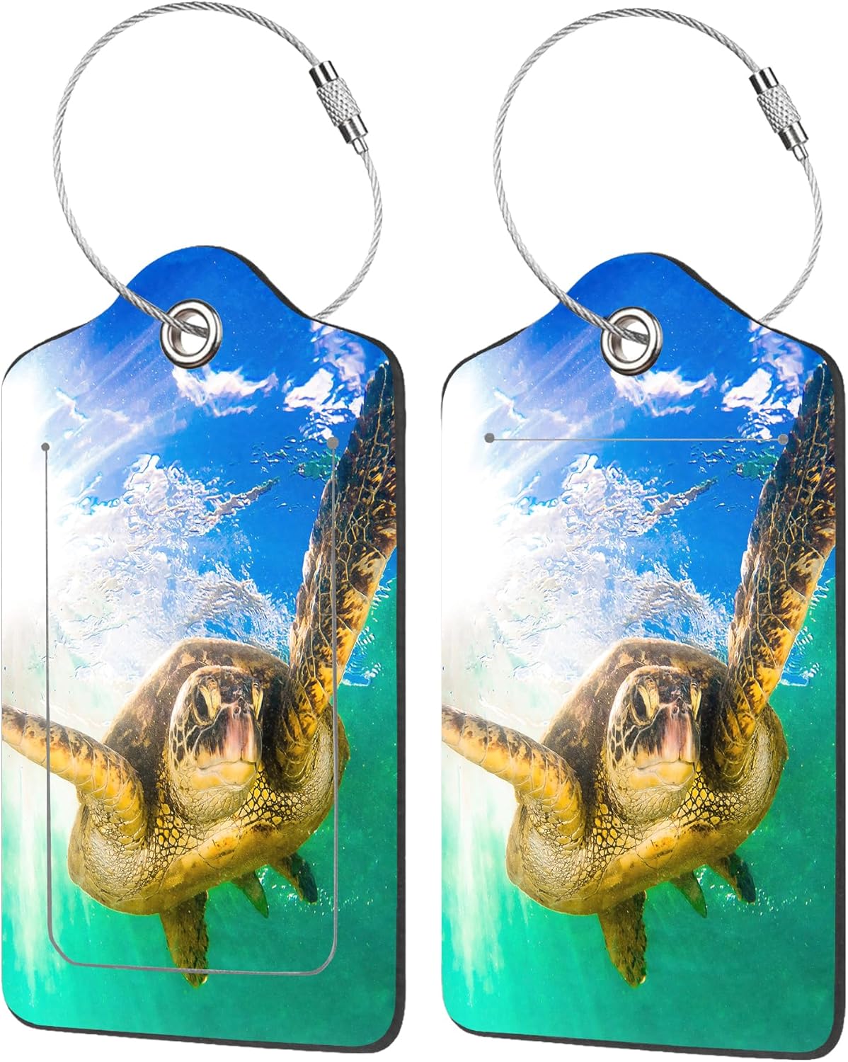 Luggage Tags for Suitcase,2 Pack Hawaiian Green Sea Turtle Luggage Tag with Privacy Flap,Name ID Label and Metal Loop for Women Men Girls Baggage Bag Backpack Instrument