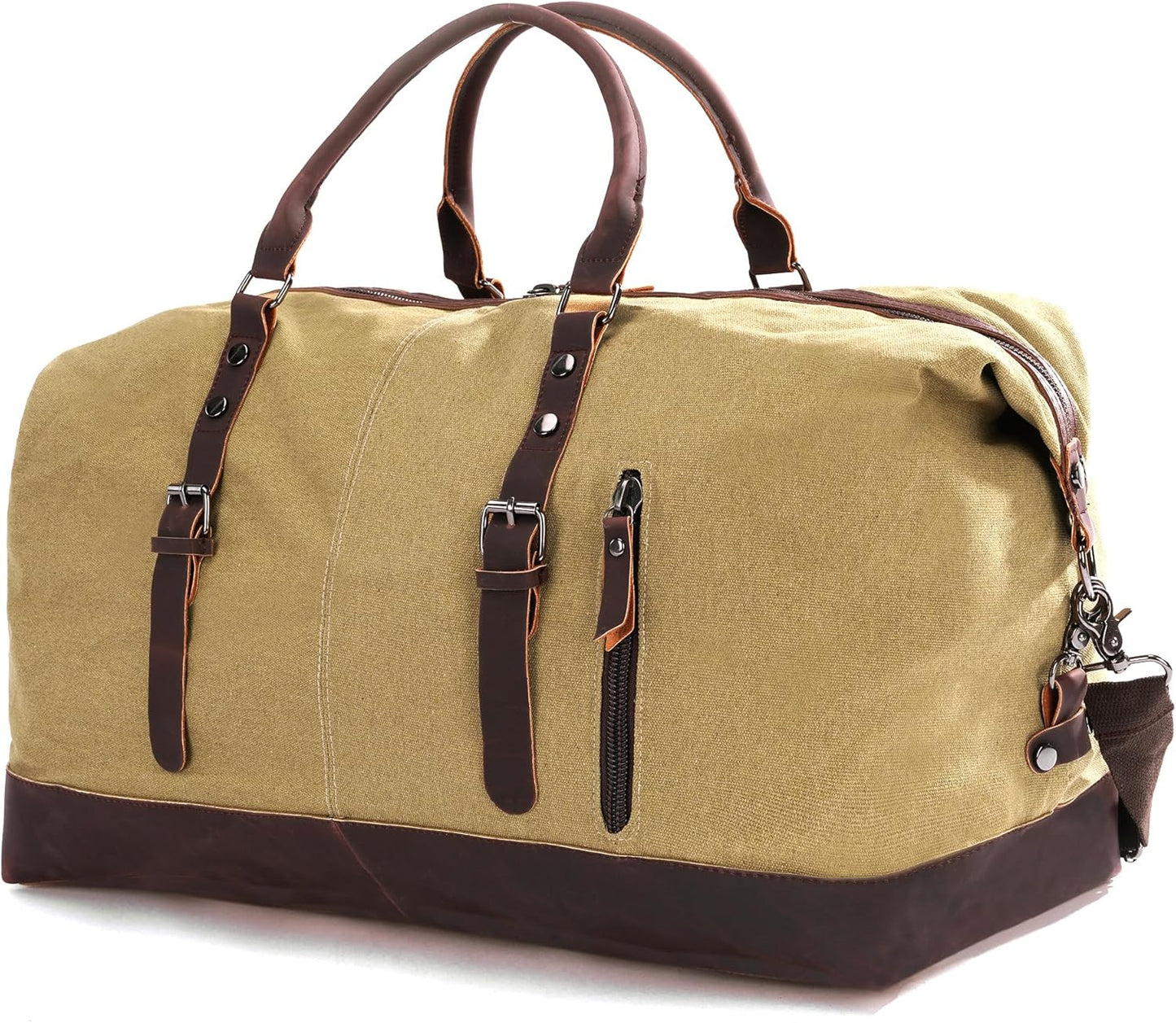 Weekender Travel Bag for Men & Women, Large Overnight Duffle Carry On Bag with Easy-Grip Handles, Gym Tote for Work, Weekend Trips, Sports (Khaki)