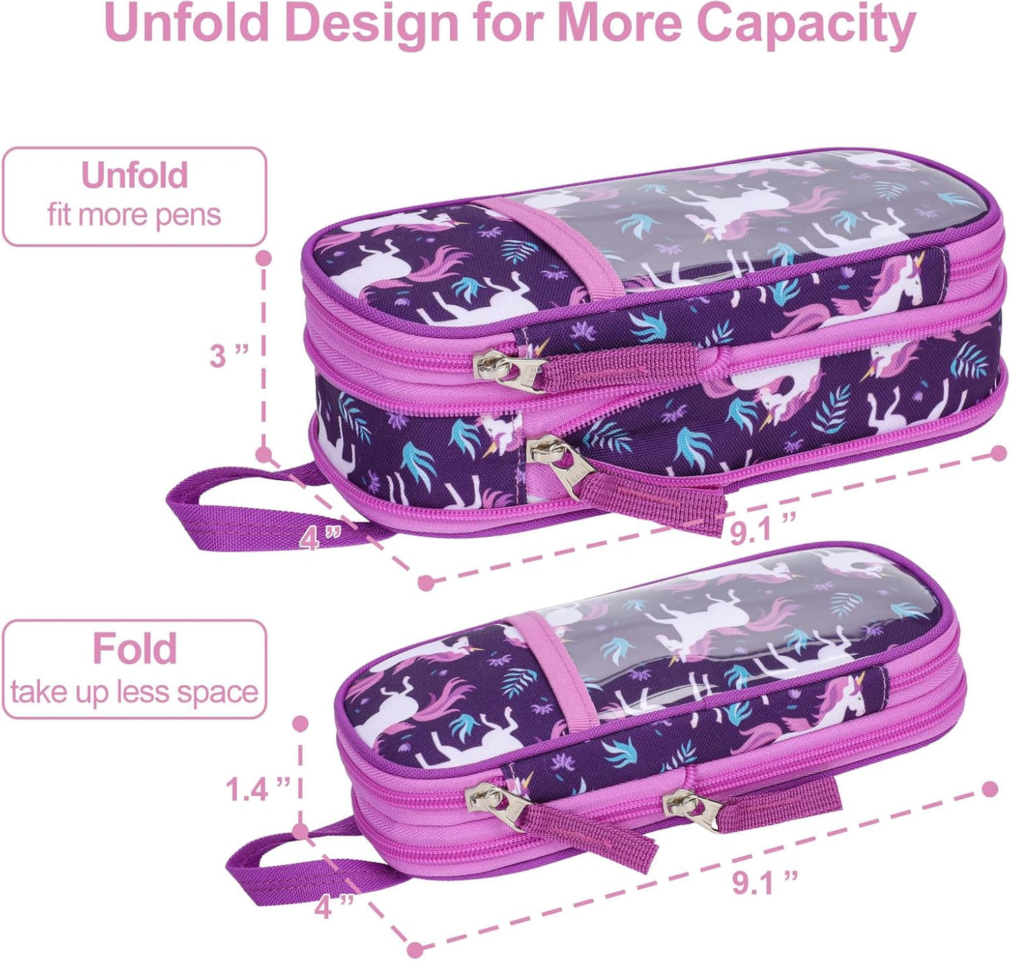 Kids Backpack with Pencil Case - 15 Inch Backpack for Girls 3 to 8, Lightweight Bookbag for Preschool Kindergarten Elementary, Insulated Pocket, Safe Reflective Stripe, Deep Purple Unicorn