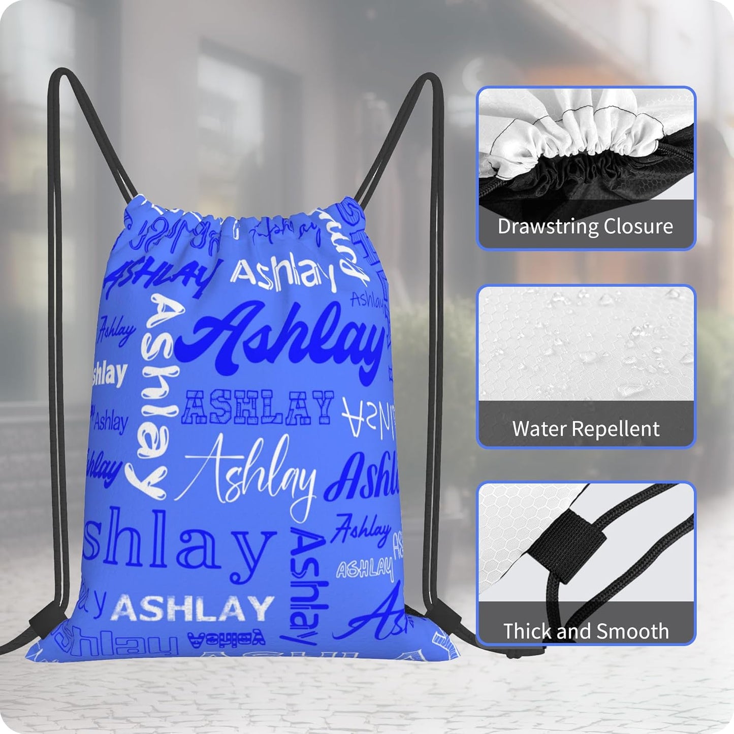 Personalized Drawstring Bag with Your Name Drawstring Backpack for Men Women Small Gym Beach Shopping Sport Yoga Bag (Custom Name-2)