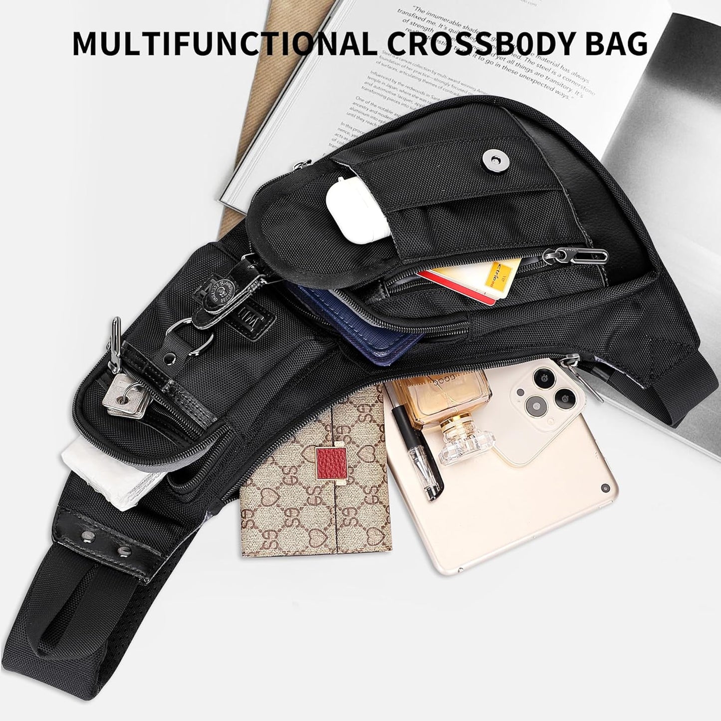 WITZMAN Sling Bag for Men Crossbody Bags Travel Slim Chest Bag One Strap Lightweight Casual Daypack