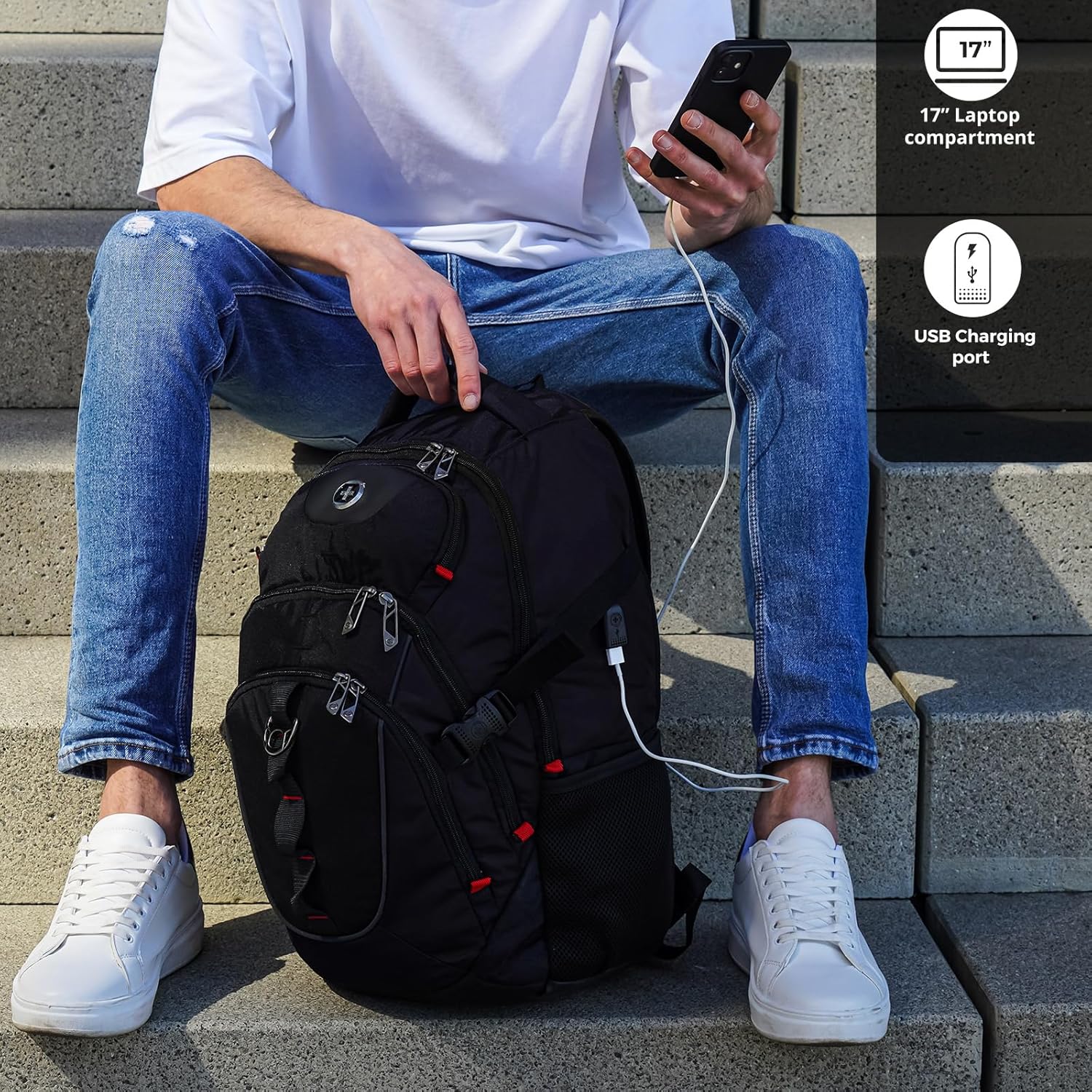 Swissdigital Laptop Backpack with USB Charging Port, Travel Backpack Fits 15.6 inches Computer, 31L