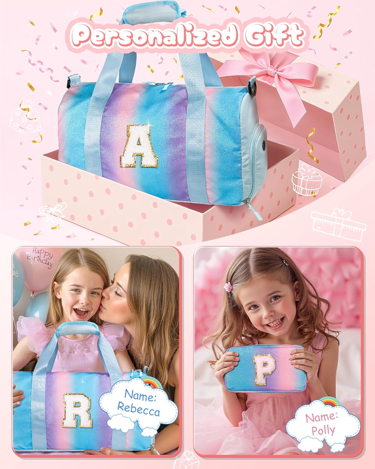 Gifts for Niece-Girl Gym Bag with Shoe Compartment, Kid Personalized Weekender Overnight Bags
