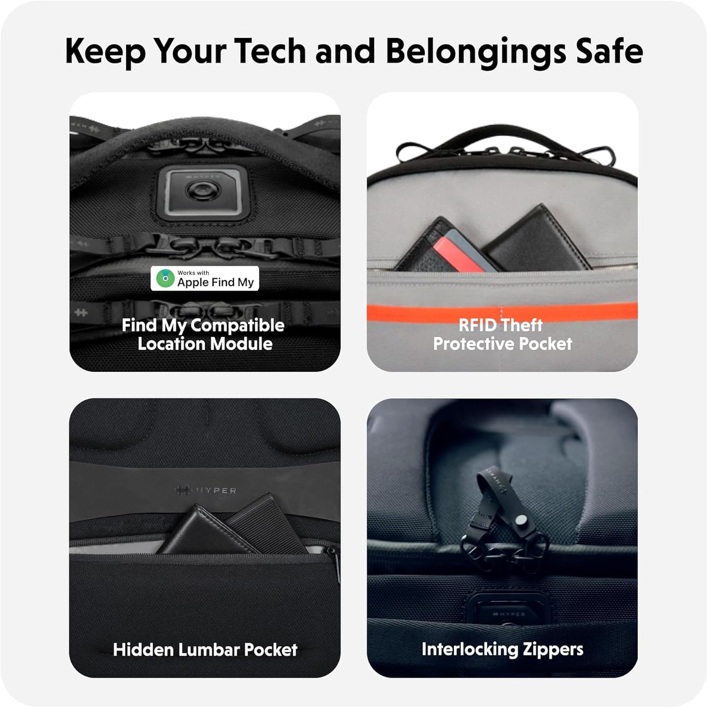 HyperPack Pro 22L Slim Travel Backpack with 'Find My' Compatibility - Fits up to 16” Laptop. Anti