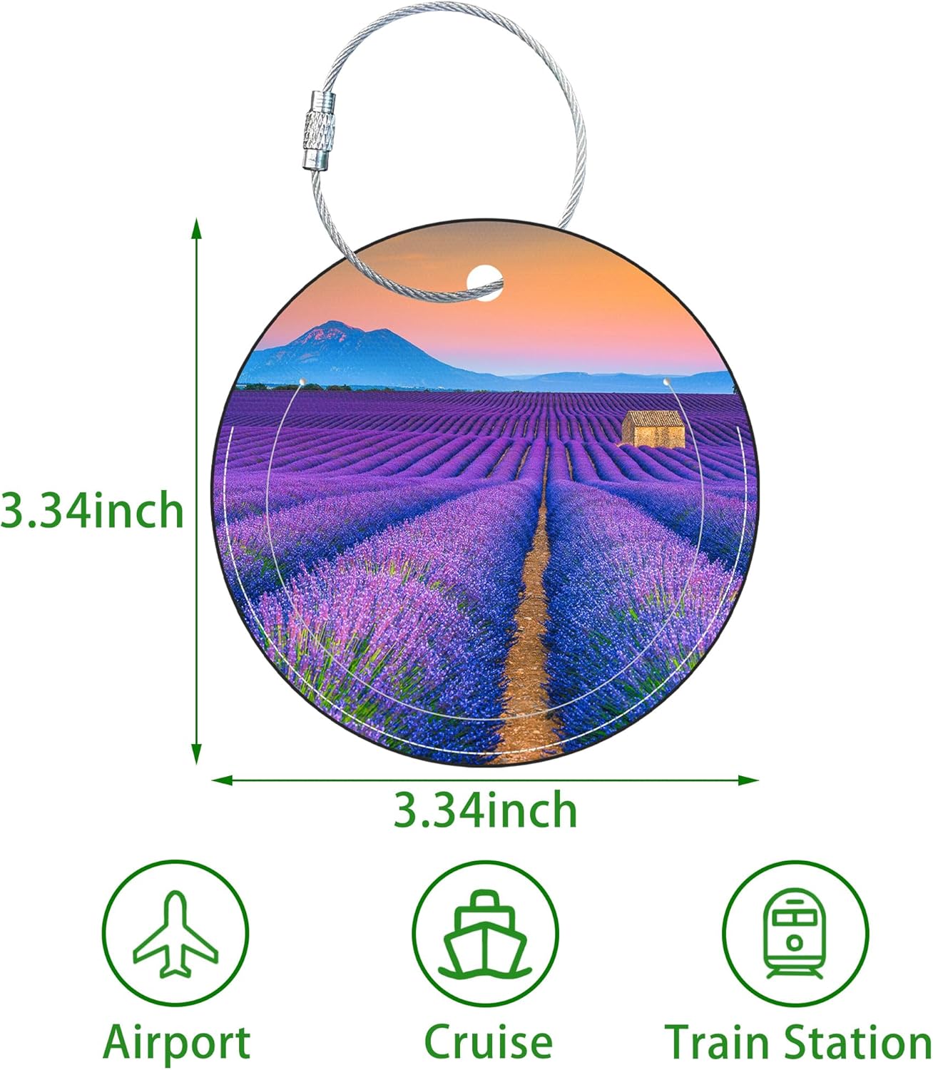Round Cute Luggage Tags 2 Pack Beautiful Purple Lavender Creative Baggage Tags,Cruise Travel Baggage Suitcases Tag with Stainless Steel Loop ID Tag Privacy Flap