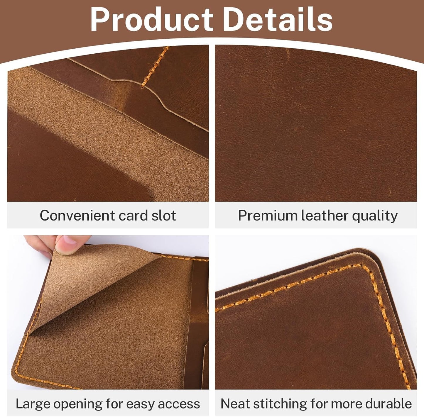 Genuine Leather Passport Holder for Travel,RFID Blocking Passport Cover, Men Passport Wallet, Folding Passport Clip with One Pocket, Two Card Slots, And One Passport Pocket(Bourbon Brown)