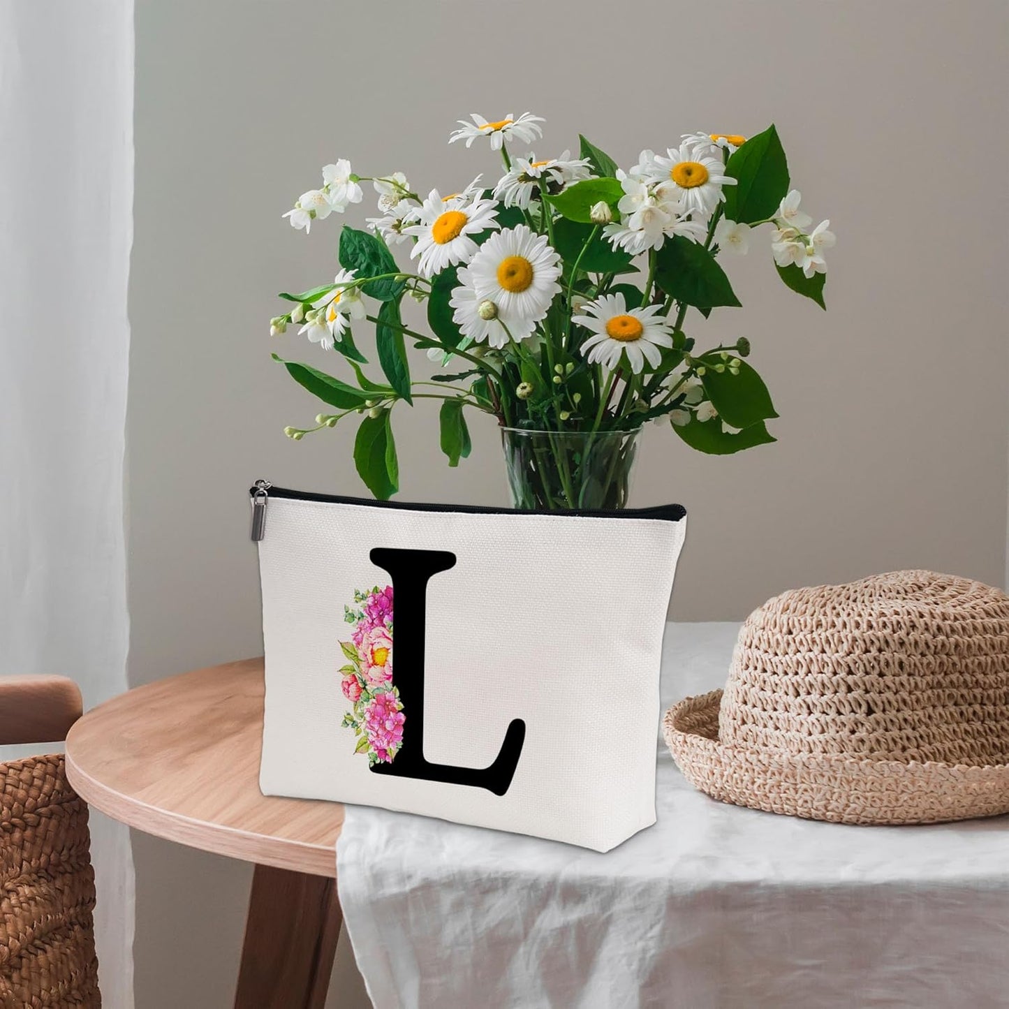 Personalized Letter L Makeup Bag for Women, Birthday Gifts for Mom, Small Zipper Pouch for Purse, Christmas Bridesmaid Friendship Gifts for Sister Daughter, Girls Weekend Gifts for Women-A12