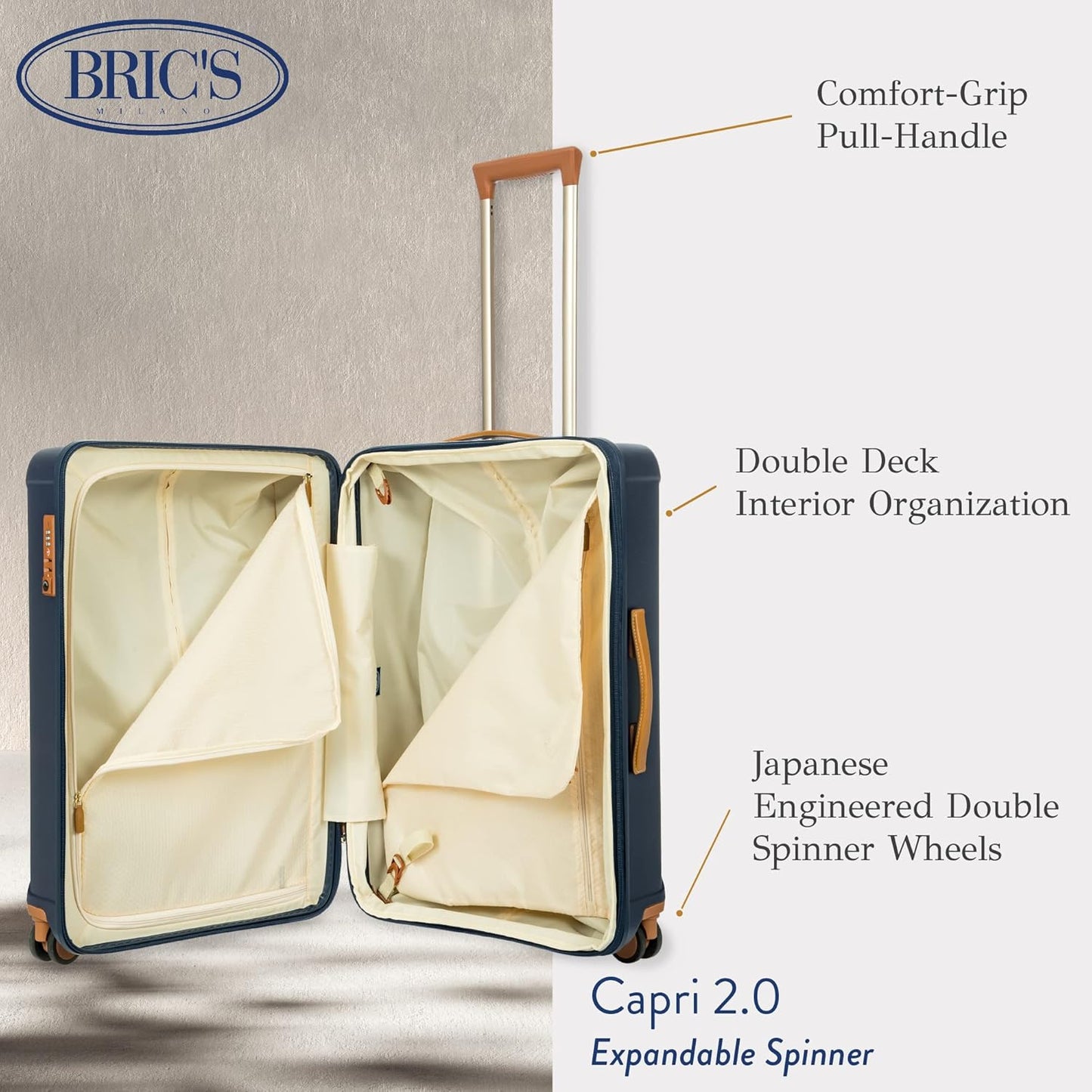 Bric's Capri 2.0 27"-Inch Spinner - Expandable Luxury Check-In Luggage With Spinner Wheels - Lightweight Check-In Suitcases with Wheels Made From Durable Polycarbonate - Matte Blue