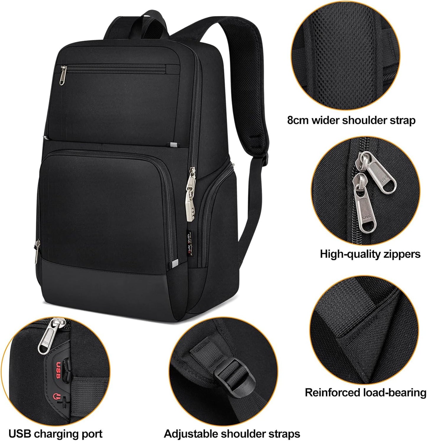 WYCY Laptop Backpack for Men - Anti Theft Computer Bag for Work, Business, College, Travel, Mochilas Para Hombres, 17.3 Inch, Black