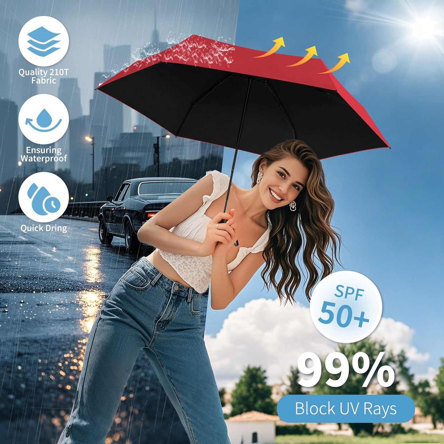 Yoobure Small Mini Umbrella with Case Light Compact Design Perfect for Travel Lightweight Portable Parasol Outdoor Sun&Rain Umbrellas