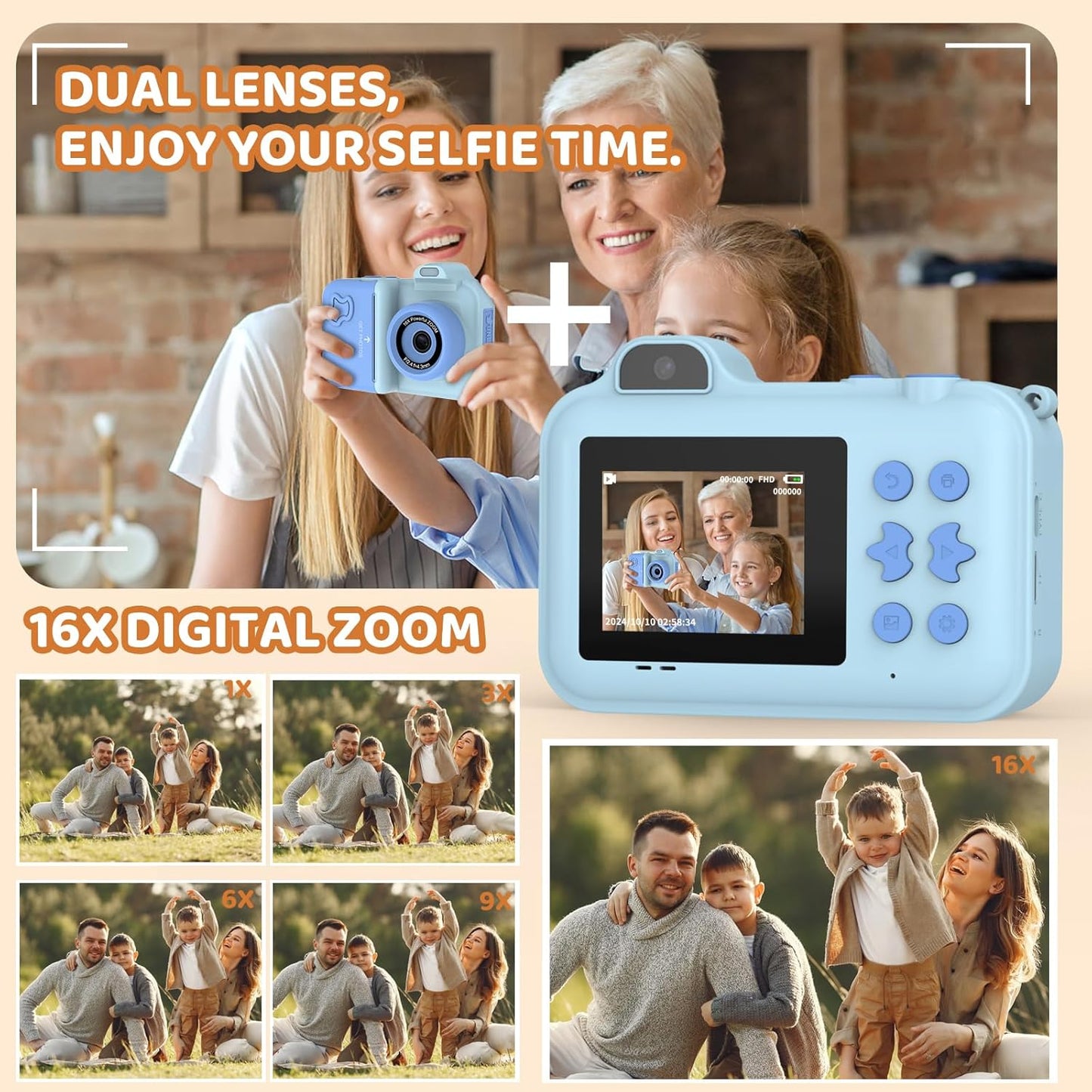Kids Camera Instant Print, Christmas Birthday Gifts Toys for Girls Boys Age 4 5 6 7 8 9 10 11 12 Years Old,1080P HD Dual Lens Selfie Digital Camera with 5 Rolls Print Paper Stickers Pens 32G Card