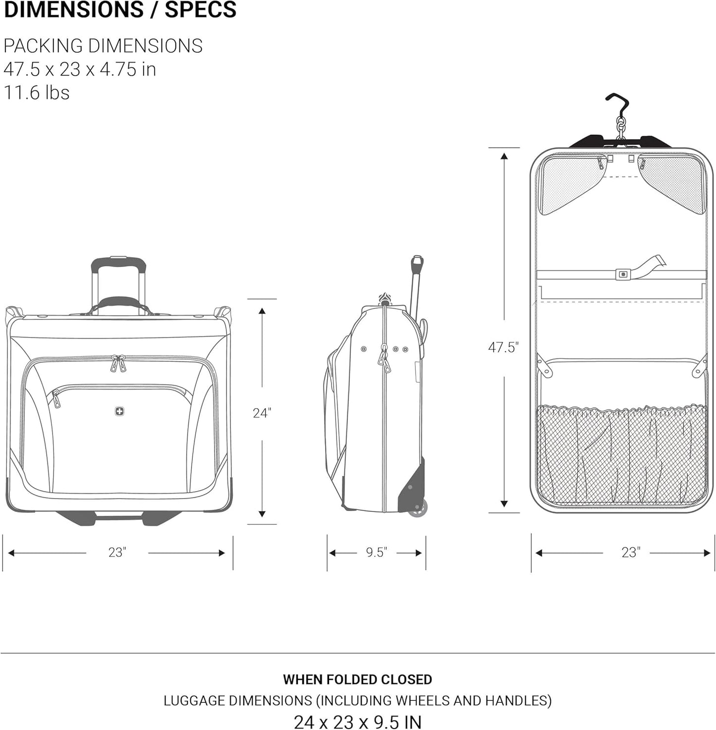 SwissGear 7895 Premium Rolling Garment Bag, Bonus Hanging Feature, Men's and Women's, Carry-on