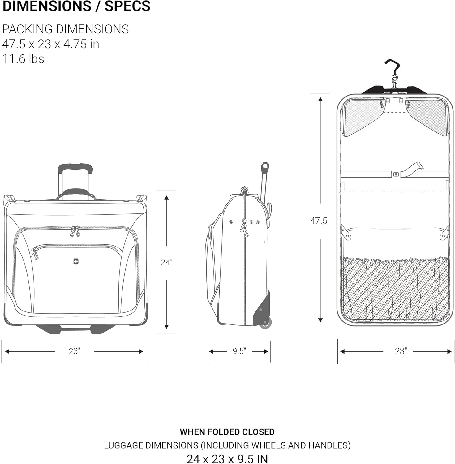 SwissGear 7895 Premium Rolling Garment Bag, Bonus Hanging Feature, Men's and Women's, Carry-on