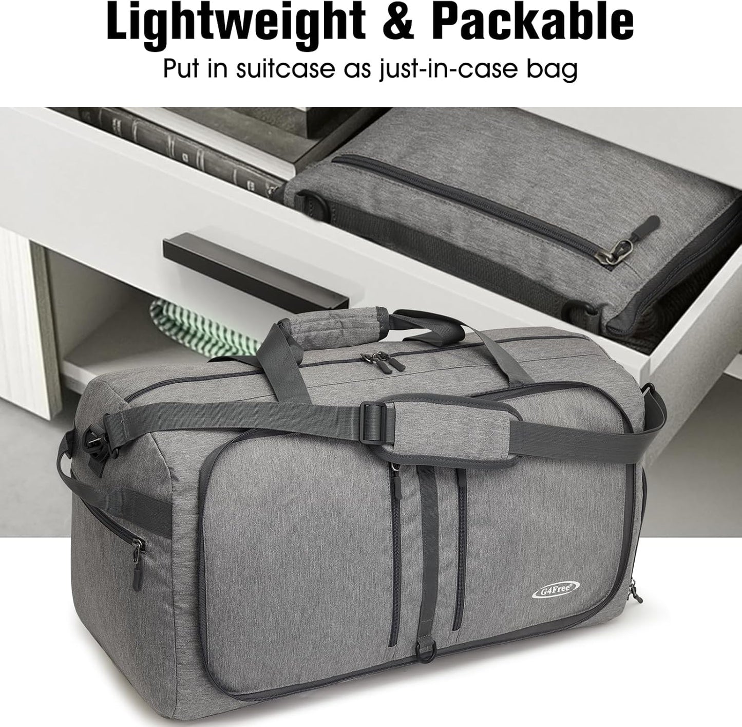 G4Free 40L/65L Foldable Duffel Bag, Water-Repellent Travel Backpack, Lightweight Carry Bag for Overnight Weekender Sports Men Women