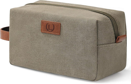 Janhavi Shaving Bag for Men Travel Waterproof, Engraved Initials & Wheat Ear, Make Up Bag,Groomsmen Gifts, Mens Toiletry Travel Bag, Men's Accessories Organizer, Gifts for Him(Olive Green L)