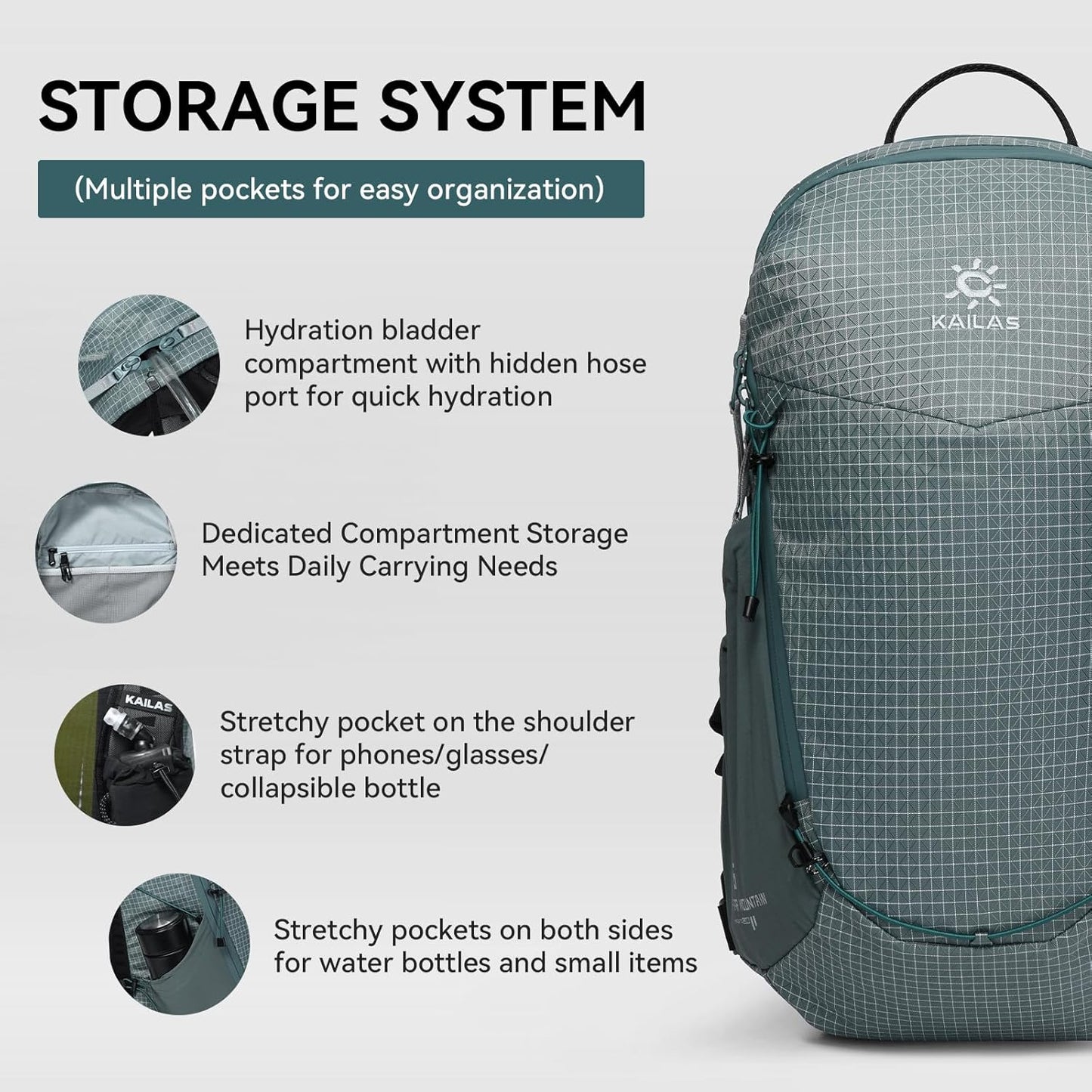 KAILAS Far Mountain16L Lightweight Hiking Backpack Trekking Daypack Small Backpacks Traveling Camping Grey Lake Blue