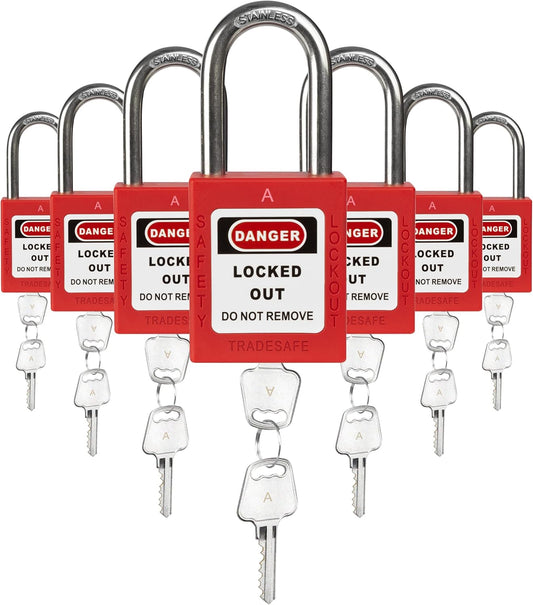 TRADESAFE Lockout Tagout Locks Set, 7 Red Keyed Alike Unlimited Grouping Safety Padlocks, 2 Keys Per Lock, OSHA Compliant Loto Locks for Lock Out Tag Out Kits