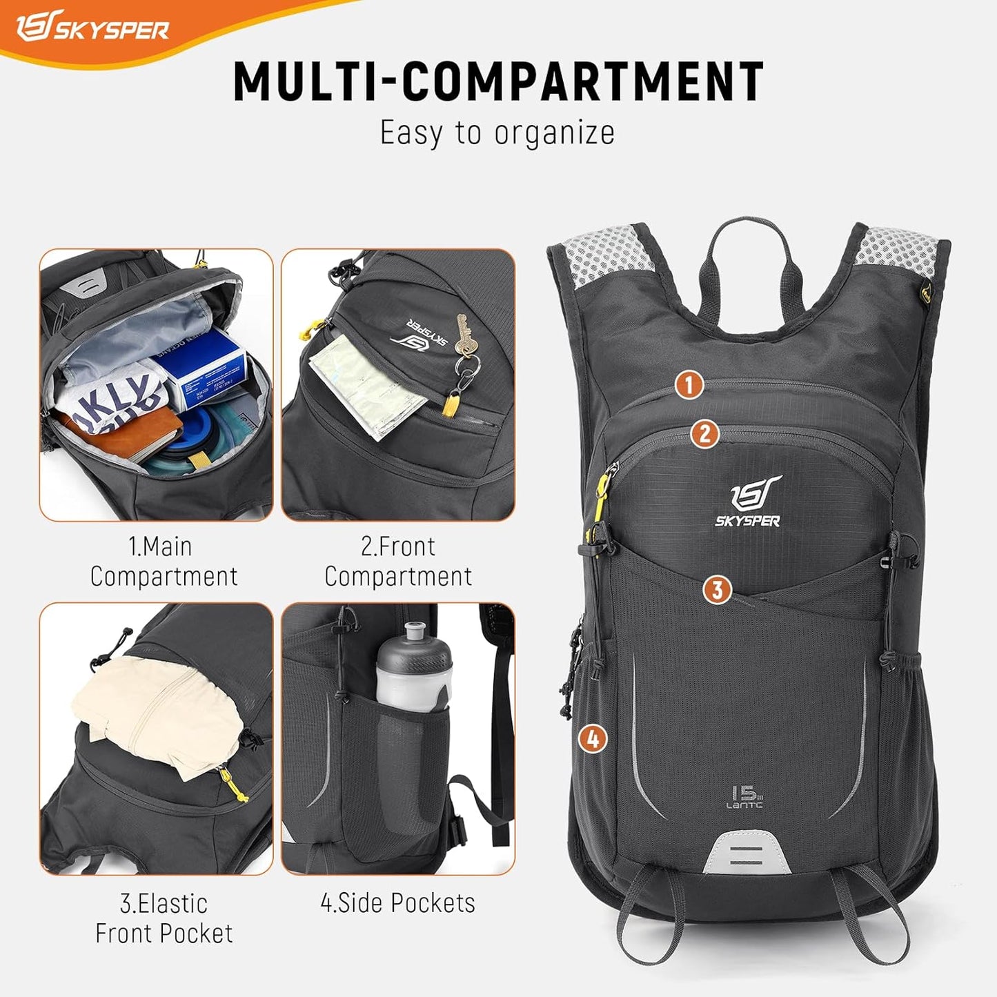 SKYSPER 15L Hiking Backpack Small Travel Daypack Breathable Lightweight Day Hike Bag with Shoulder Pocket Women Men