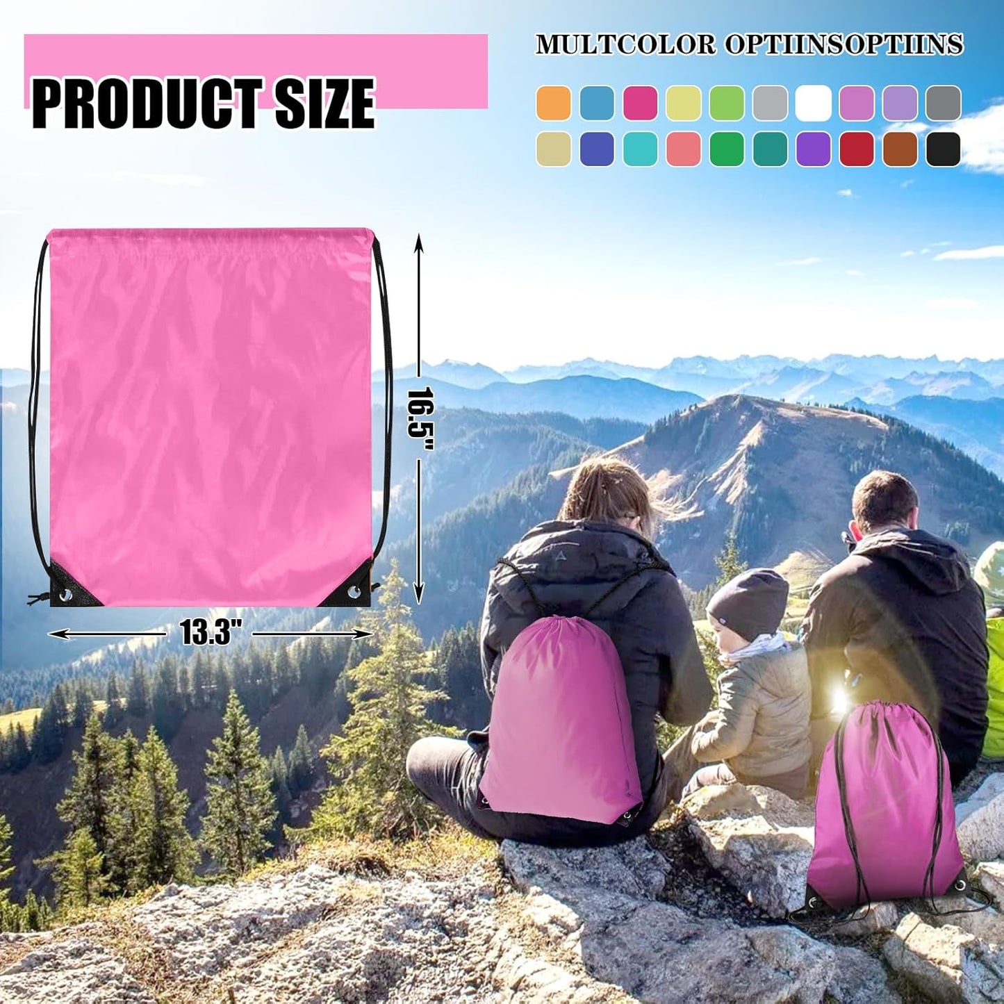 60 Pieces Drawstring Backpack Bulk Cinch Sackpack Ployster Drawstring Bags for Gym Party Trip(Pink)
