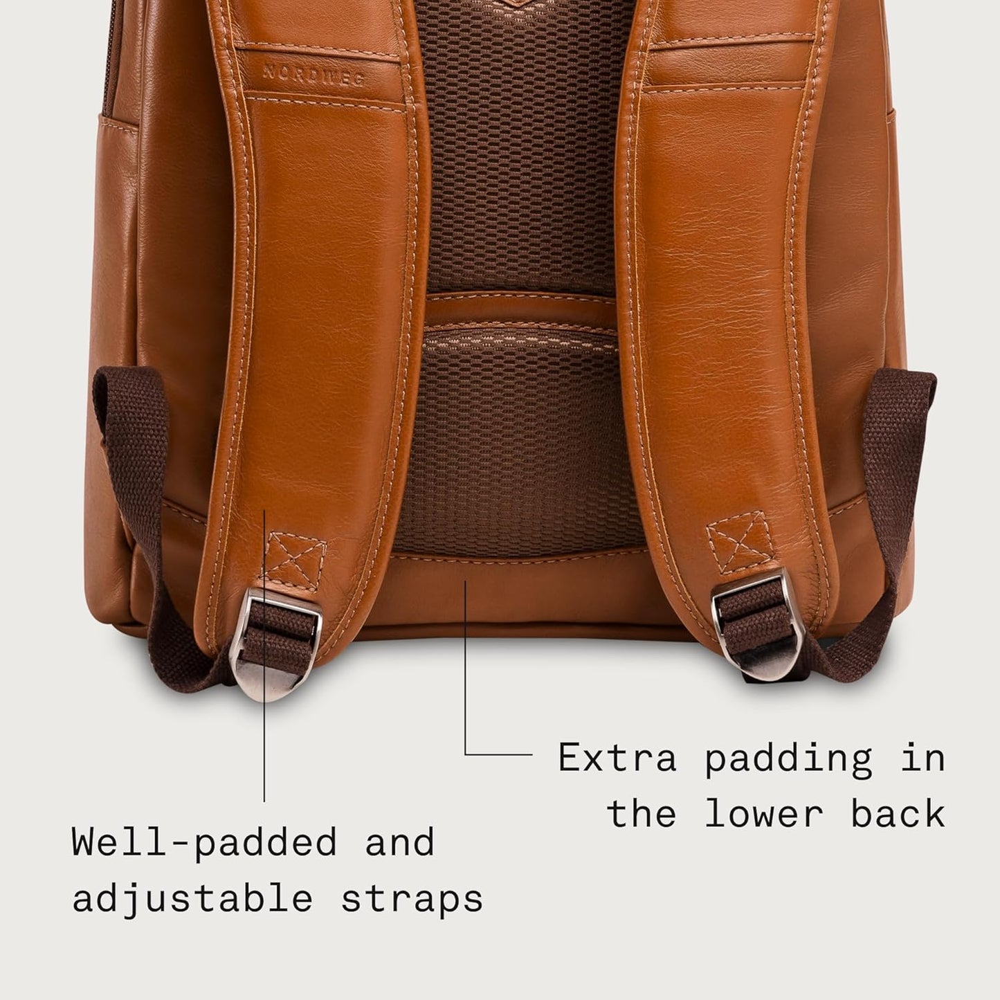 Nordweg Leather Laptop Backpack NW074B – Lightweight Daypack for Work, Travel & College – Fits Laptops up to 15.6” (Caramel)