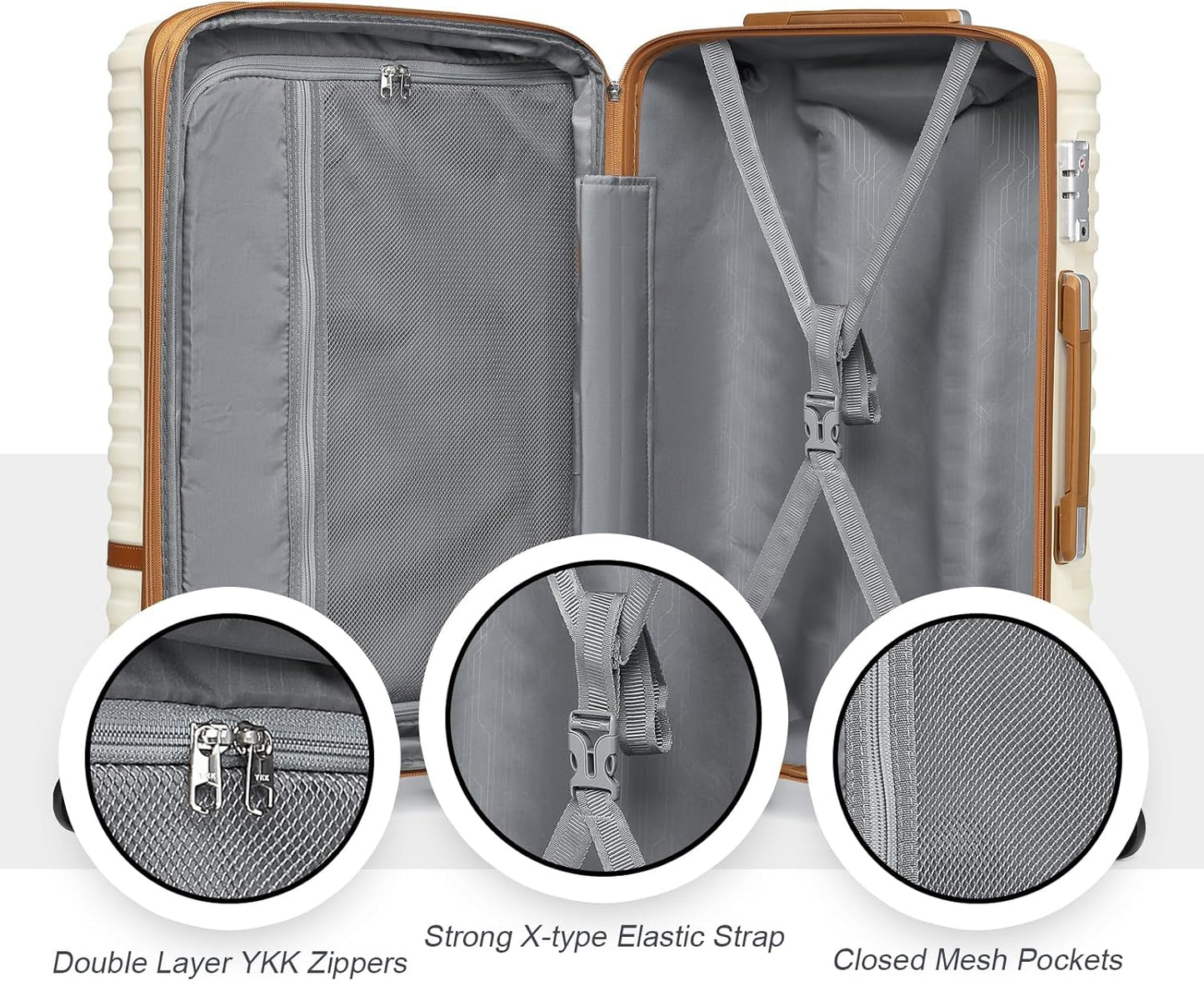 Joyway Carry On Luggage 20 Inch Expandable Suitcase with Spinner Wheel, 4 Piece Hard Shell Luggage Set with TSA Lock(White brown)