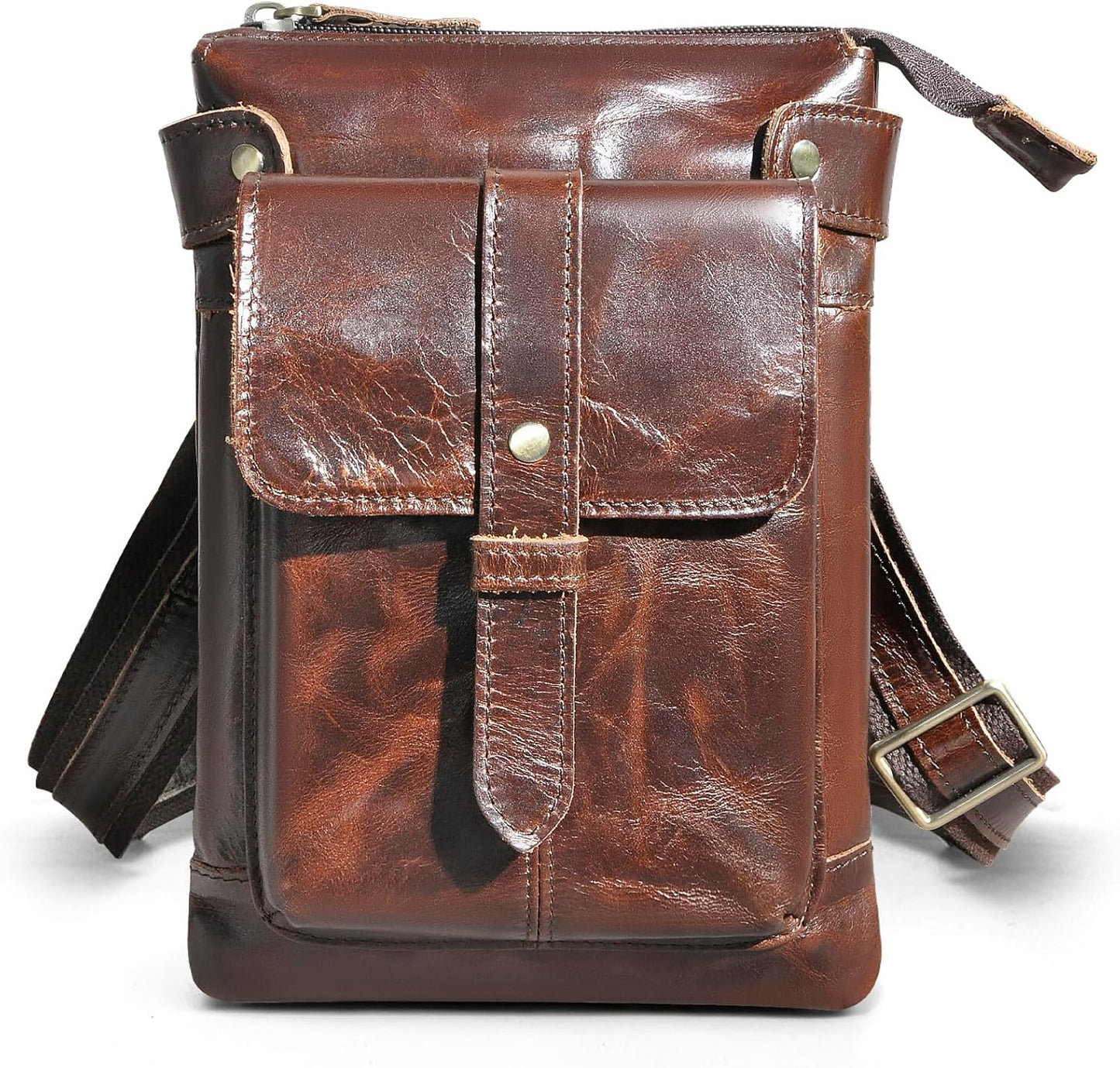 Men's Genuine Leather Small Messenger Shoulder Satchel - Adjustable Waist Bag