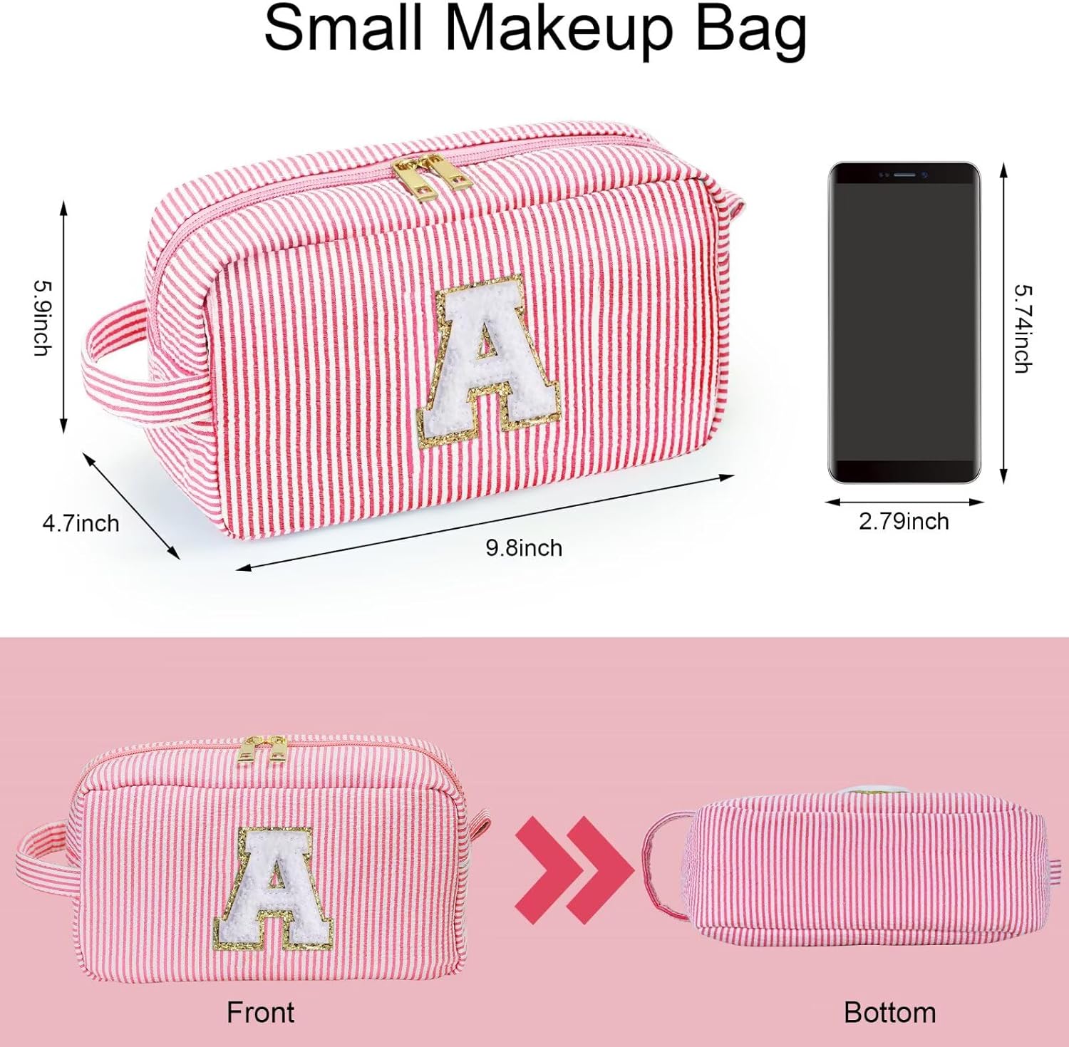 YOOLIFE Makeup Bag for Women - Monogram Cute Initial Pink Makeup Bags Cosmetic Toiletry Pouch Make