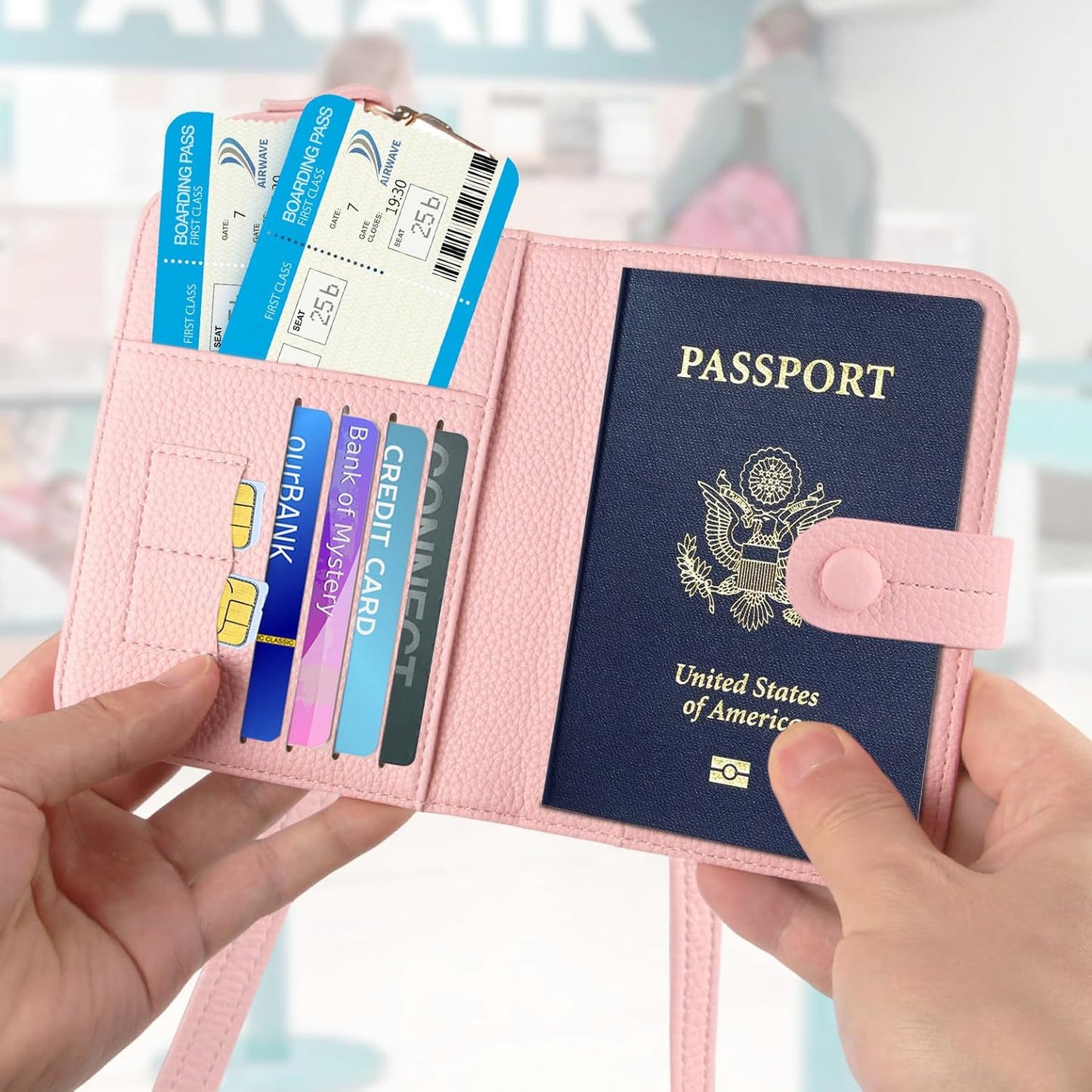 Passport Holder RFID Protected Wallet and Luggage Tag with Protection Cover Travel Accessories Leather Card Case Organizer for Women Men (Pink)