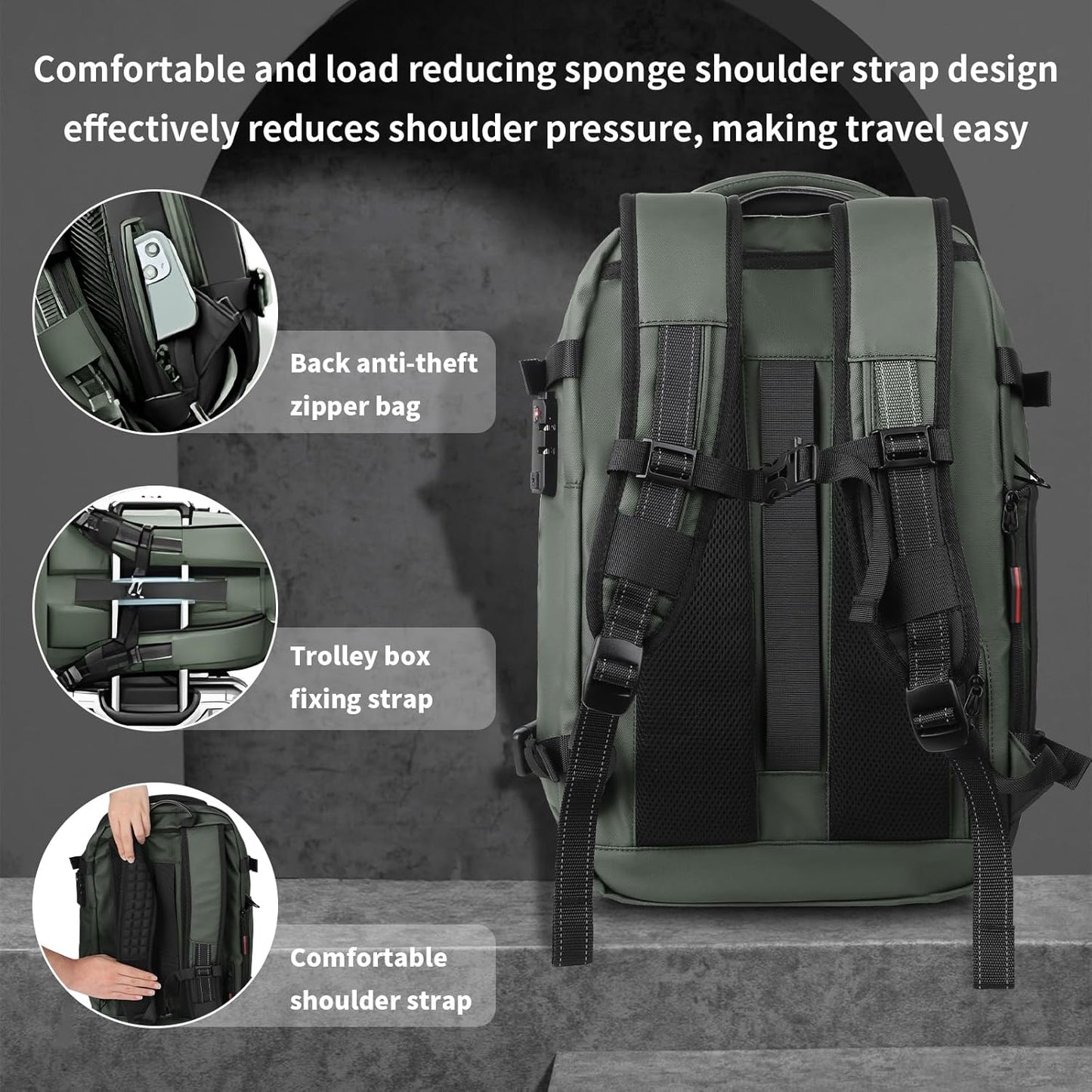 Vacpack Backpack, Air Backpack With Pump, 60L Expandable Backpack with Vacuum Compression, Anti Theft Vacpack Travel Vacuum Backpack (army green)