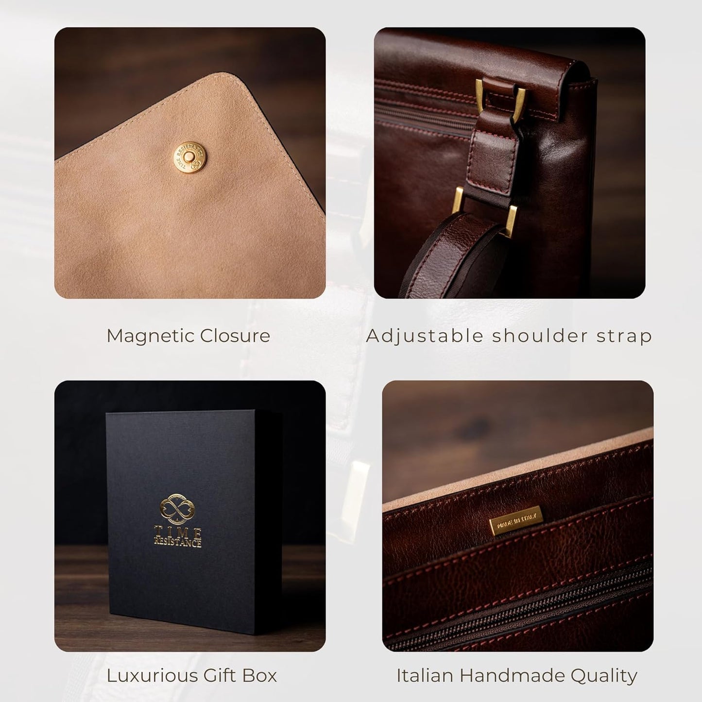 Time Resistance Leather Messenger Bag for Men - Crossbody Bag - Full Grain Leather - Tablet Sized Shoulder Bag