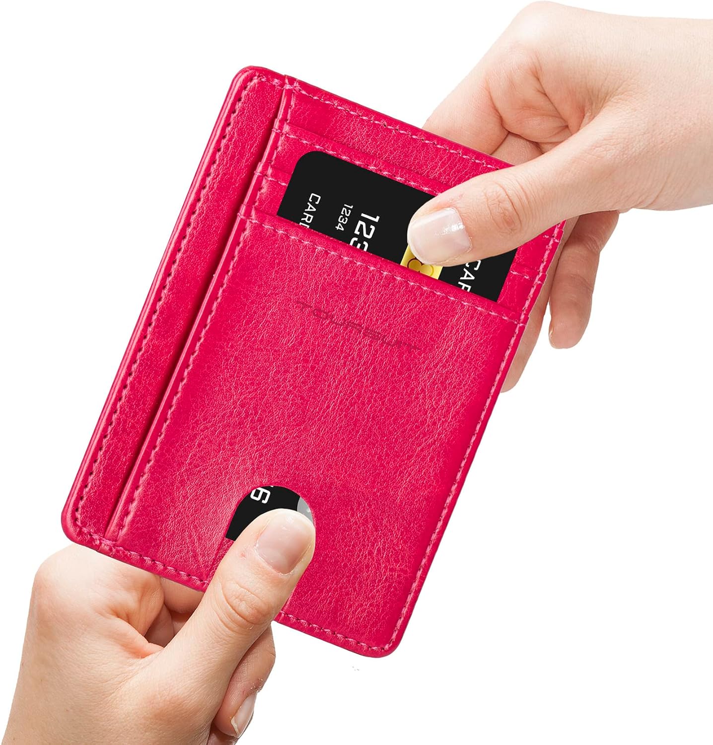TOURSUIT Travel Minimalist Slim Front Pocket Wallet for Men Women, RFID Blocking Credit Card Holder Case (Rose Red)
