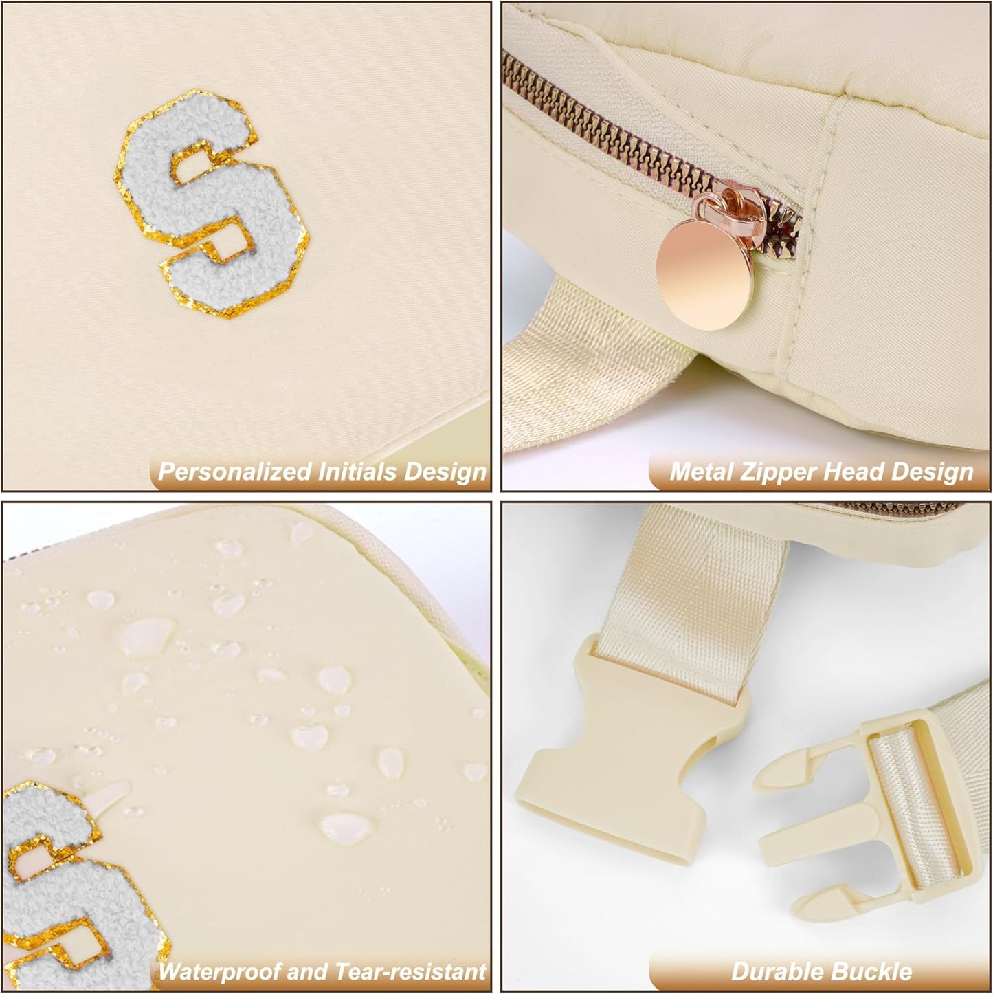 Belt Bag Fanny Pack Crossbody Bags with Initials Cute Stuff Birthday Gifts for Teenager Girls Trendy Stuff for Teens - White S,Khaki Bag